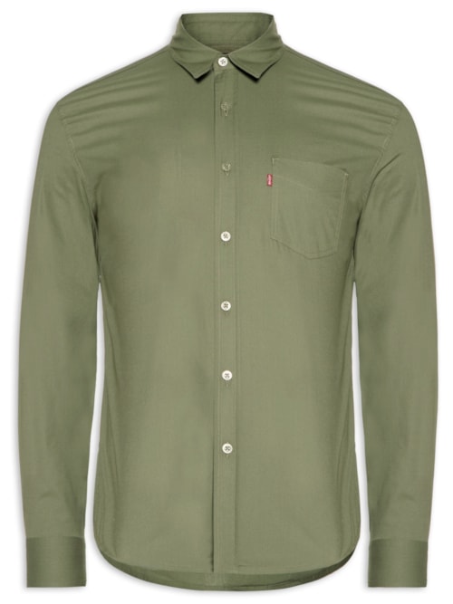Camisa Masculina Standard Fit Com Bolso Em Algodão – Verde