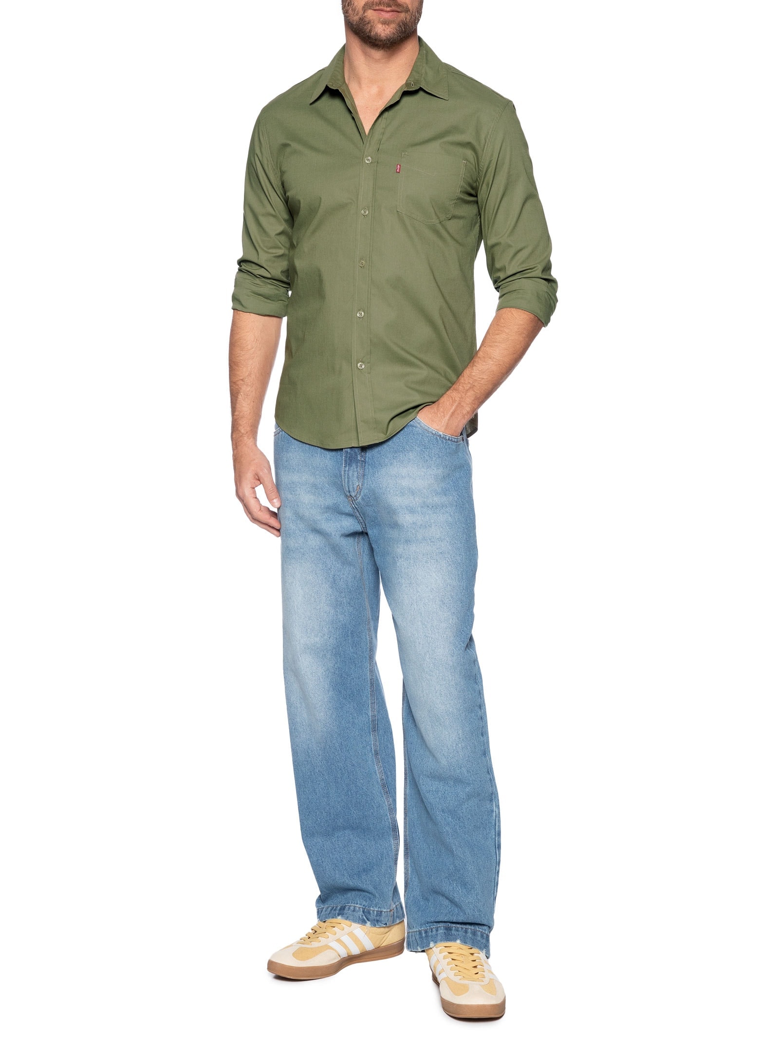Camisa Masculina Standard Fit Com Bolso Em Algodão Verde Levi's