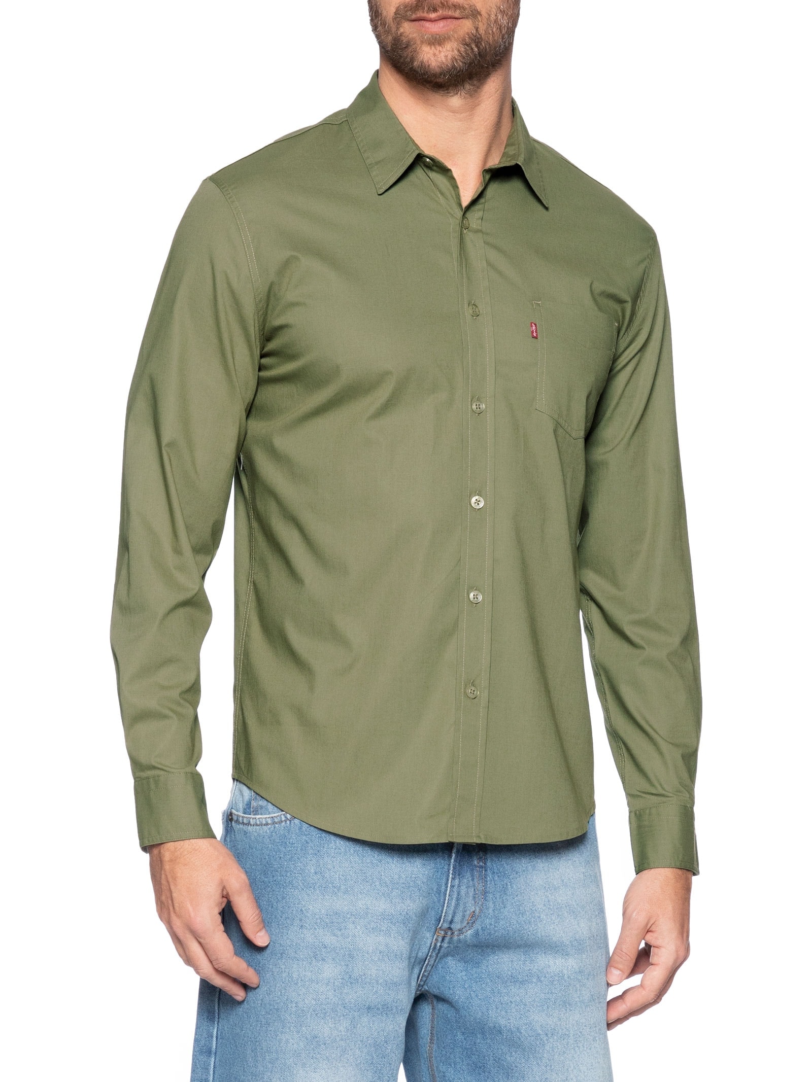 Camisa Masculina Standard Fit Com Bolso Em Algodão Verde Levi's