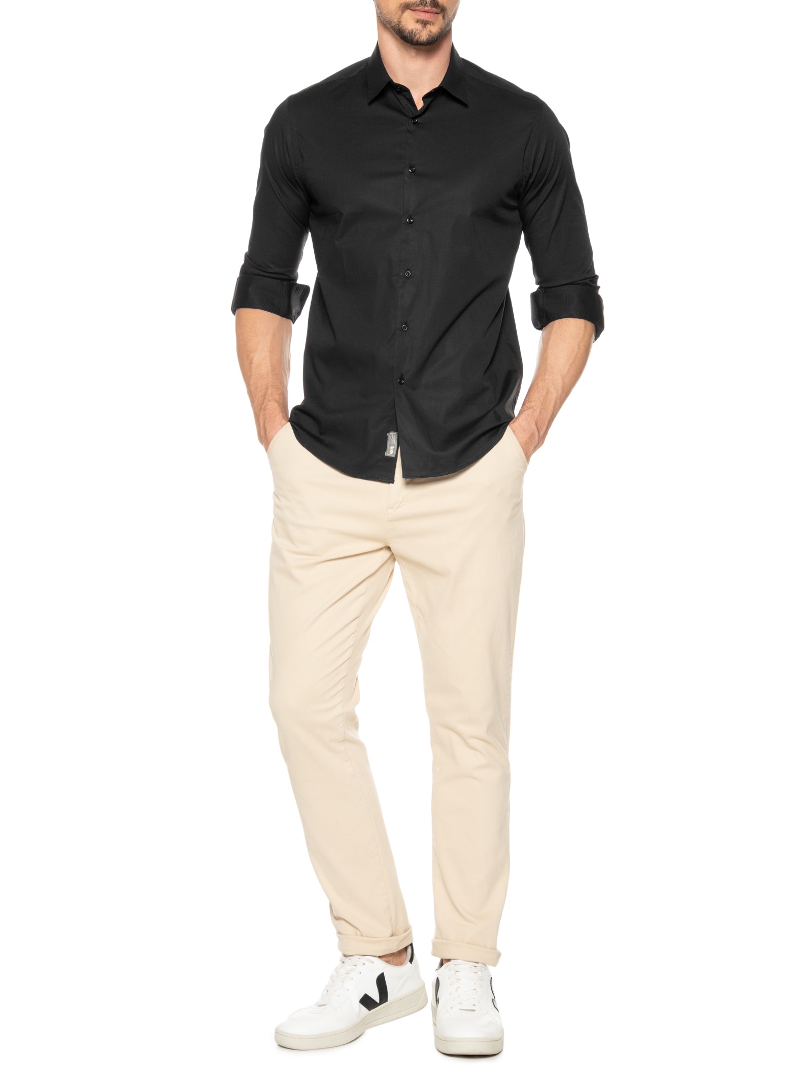 Camisa Masculina Stretch Fio 60 Preto Pineapple