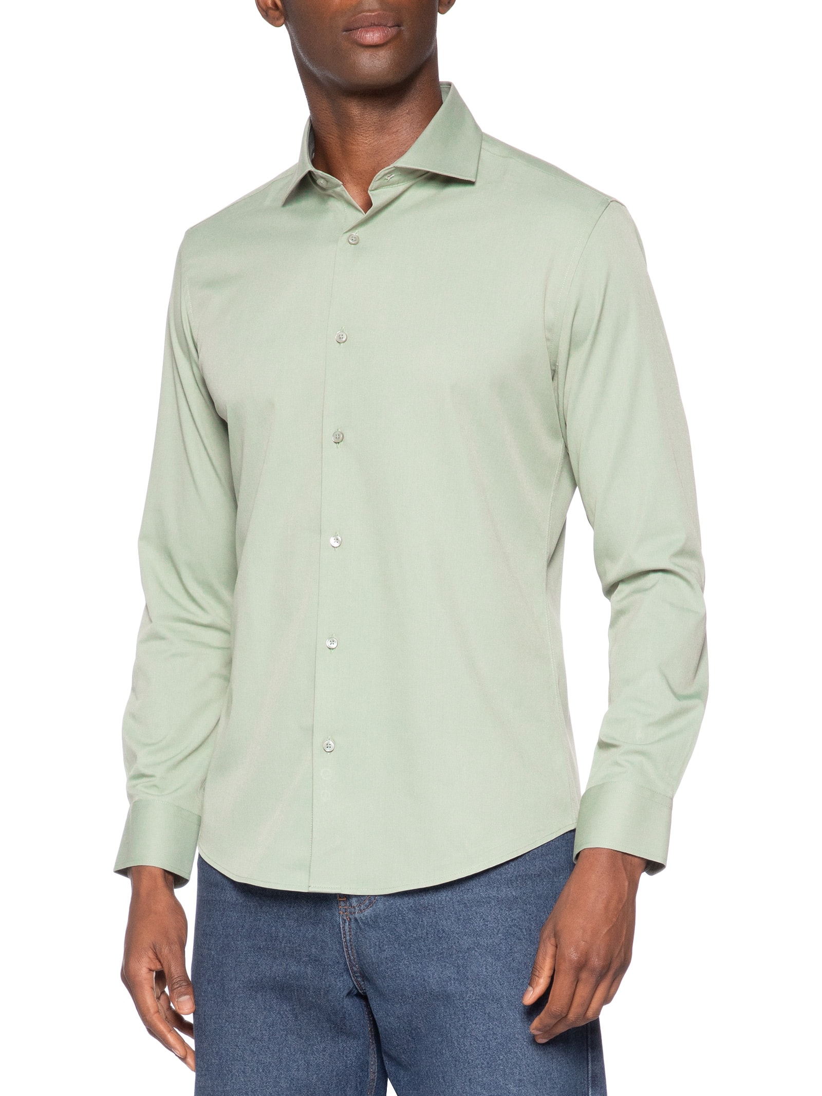 Camisa Masculina Tech Fibra De Bambu Slim Fit Verde '2 Essential