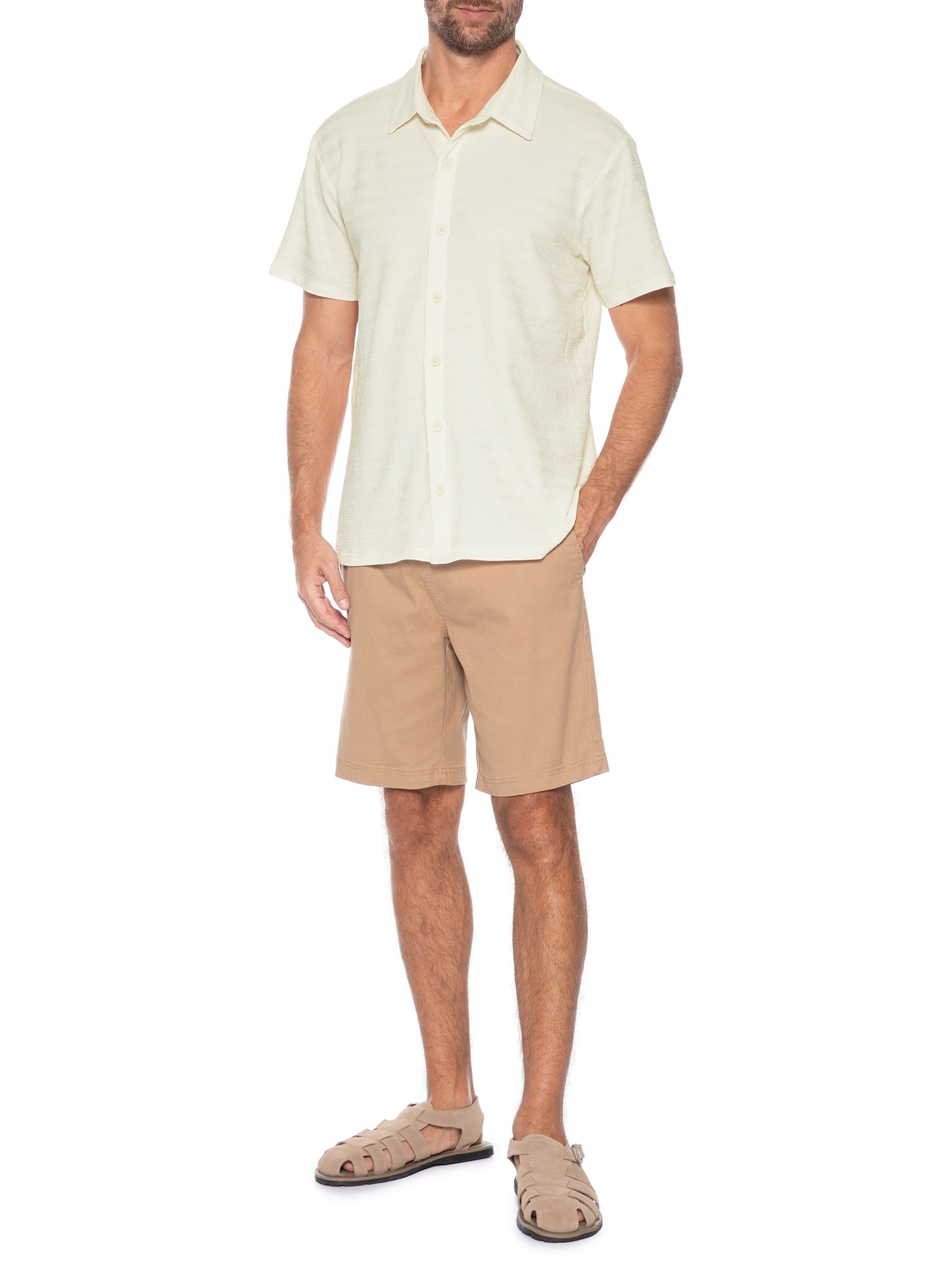 Camisa Masculina Texturizada Branco Basiq Men