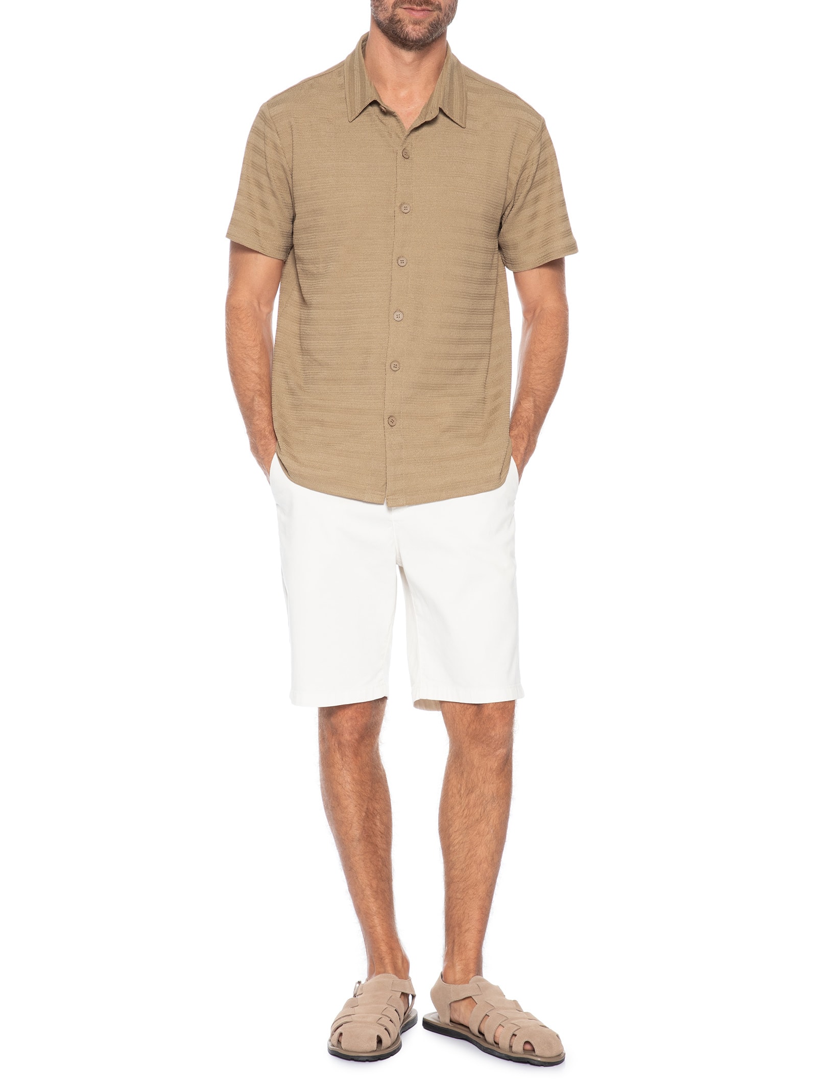 Camisa Masculina Texturizada Marrom Basiq Men