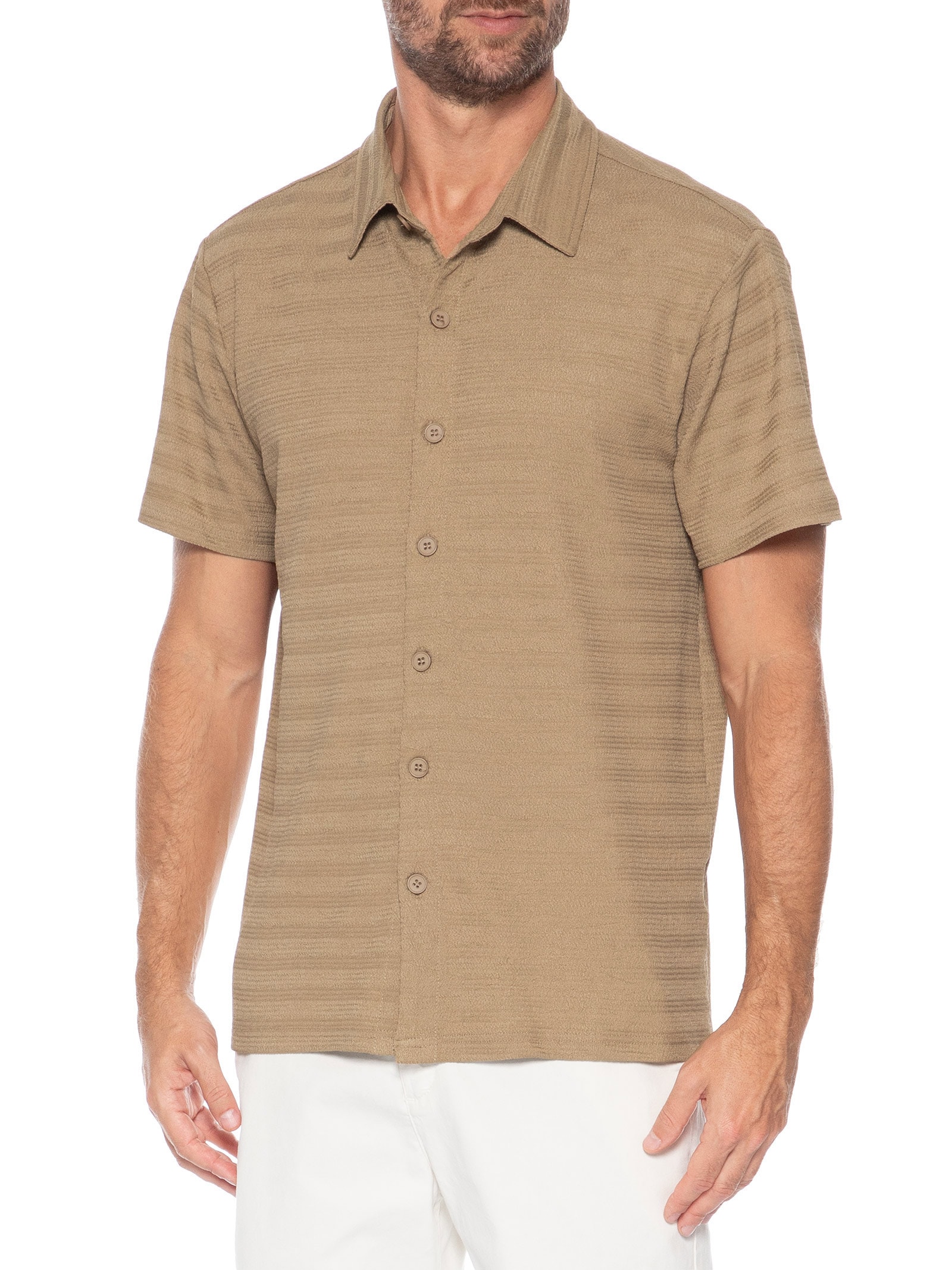 Camisa Masculina Texturizada Marrom Basiq Men