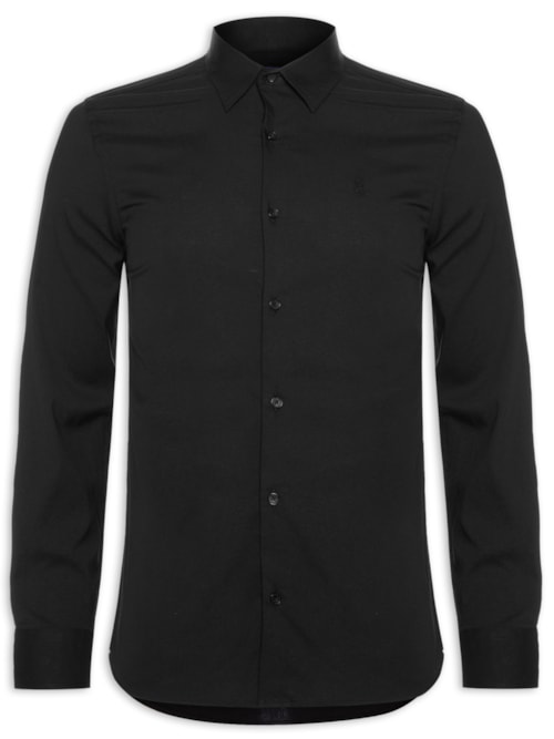 Camisa Masculina Tricoline Elastano – Preto