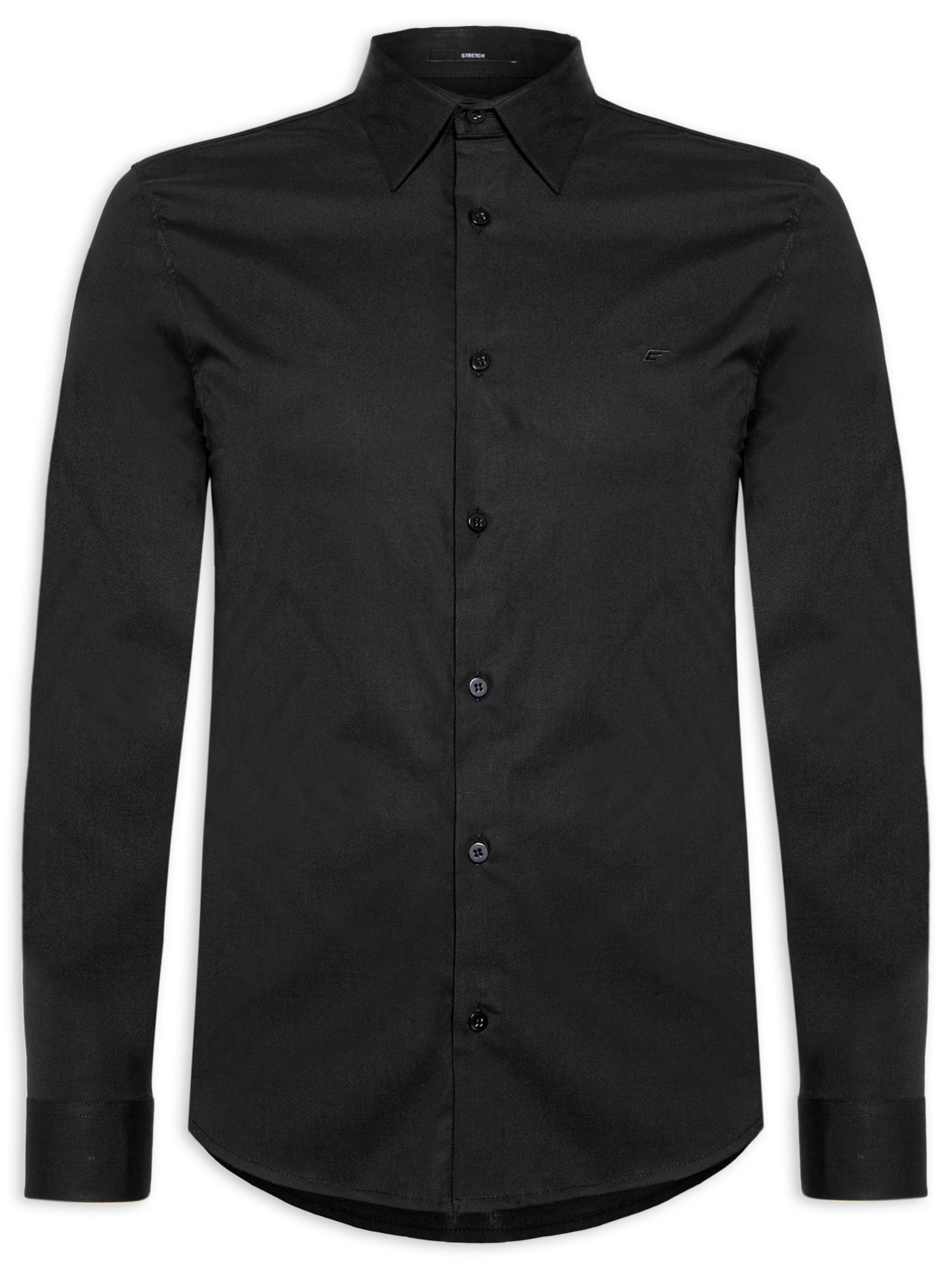 Camisa Masculina Tricoline Ly Slim Irish Preto Ellus