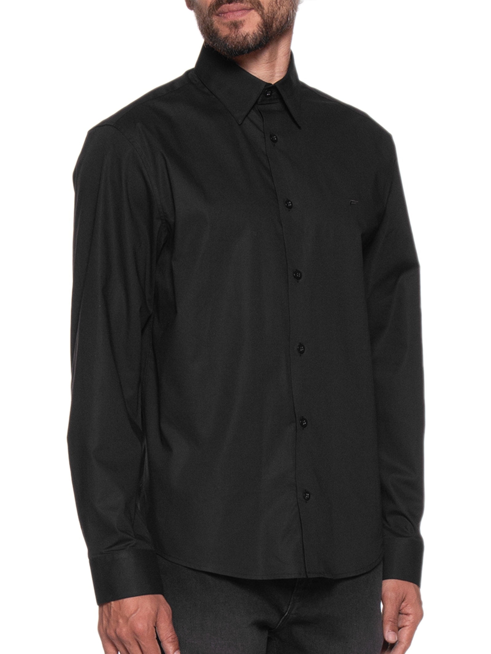 Camisa Masculina Tricoline Ly Slim Irish Preto Ellus
