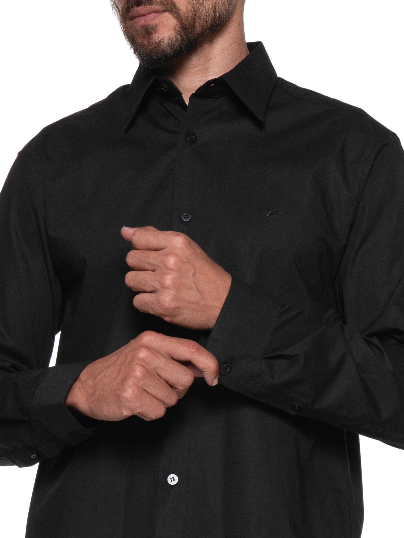Camisa Masculina Tricoline Ly Slim Irish Preto Ellus