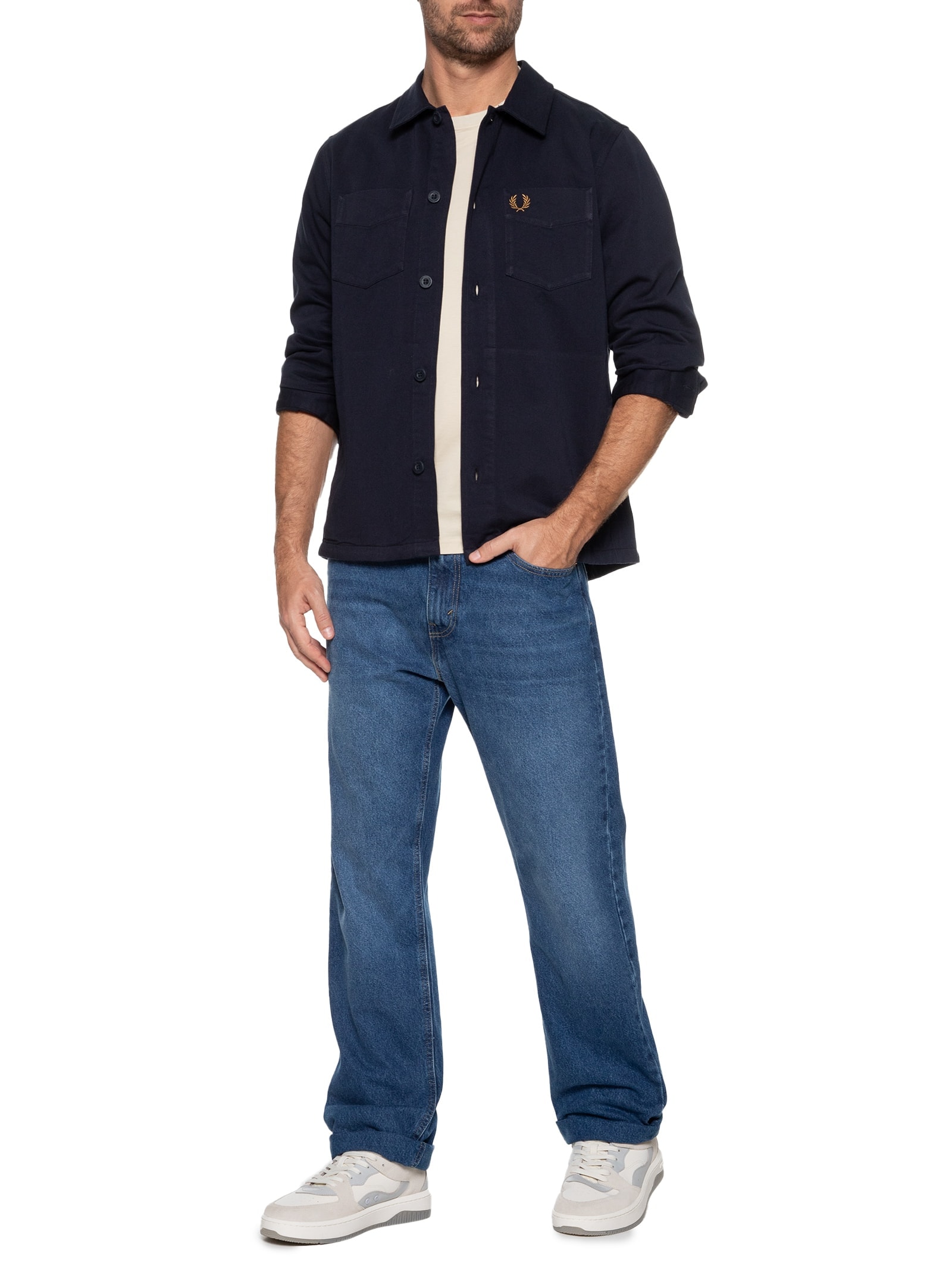 Camisa Masculina Twill Overshirt Azul Fred Perry