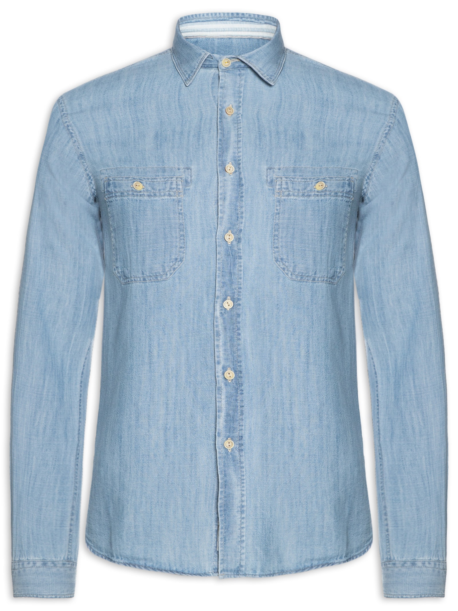Camisa Masculina Utilitária Denim Azul Pineapple