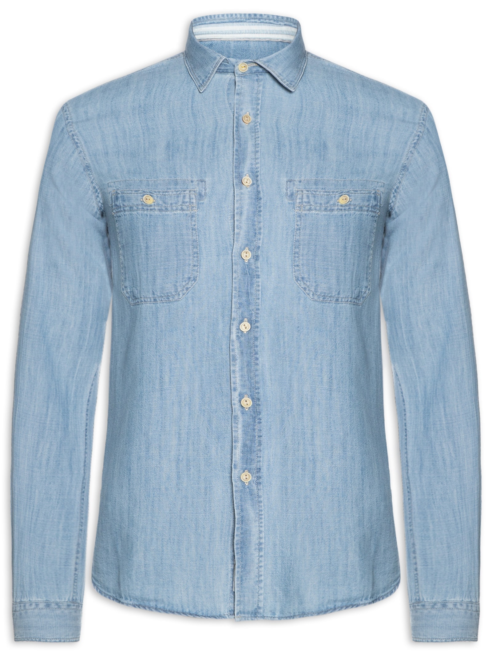Camisa Masculina Utilitária Denim Azul Pineapple