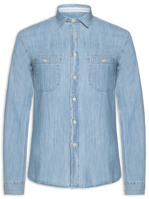 Camisa Masculina Utilitária Denim – Azul