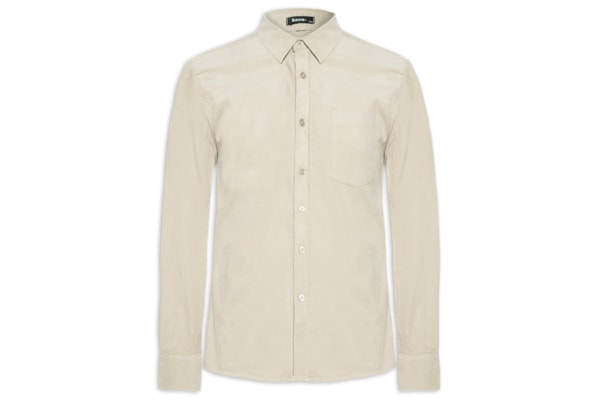 Camisa Masculina Veludo Manga Longa - Bege 