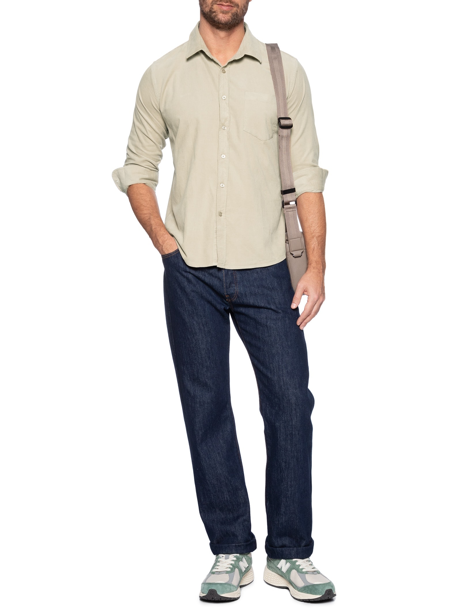 Camisa Masculina Veludo Manga Longa Bege  Basiq Men