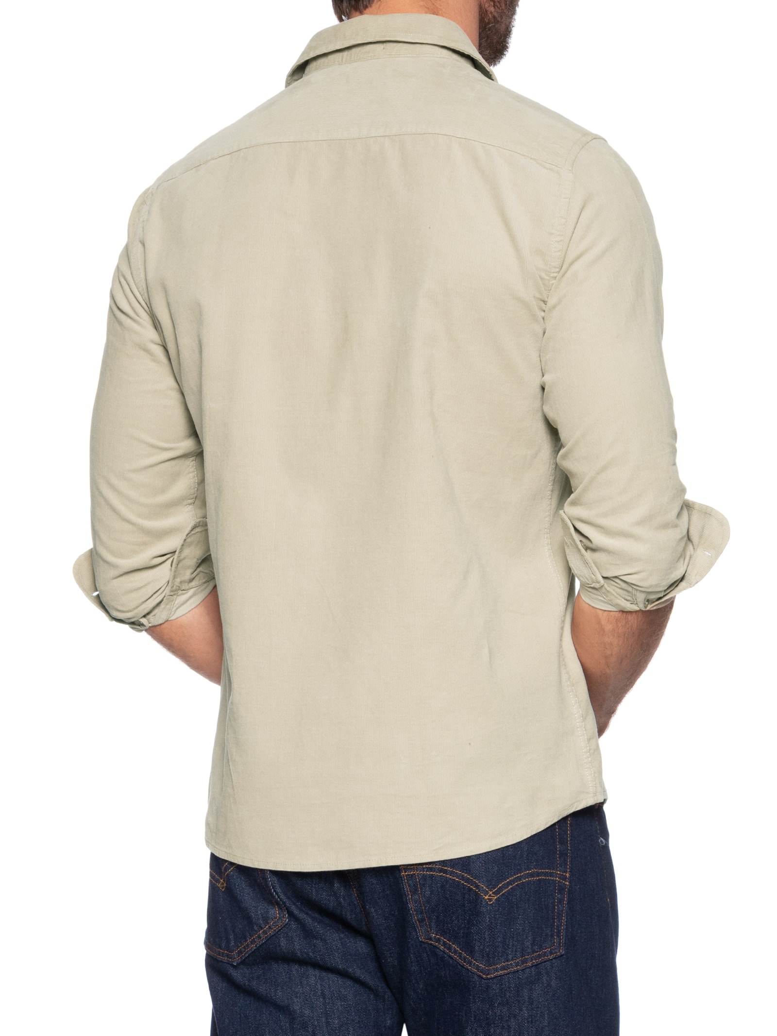 Camisa Masculina Veludo Manga Longa Bege  Basiq Men