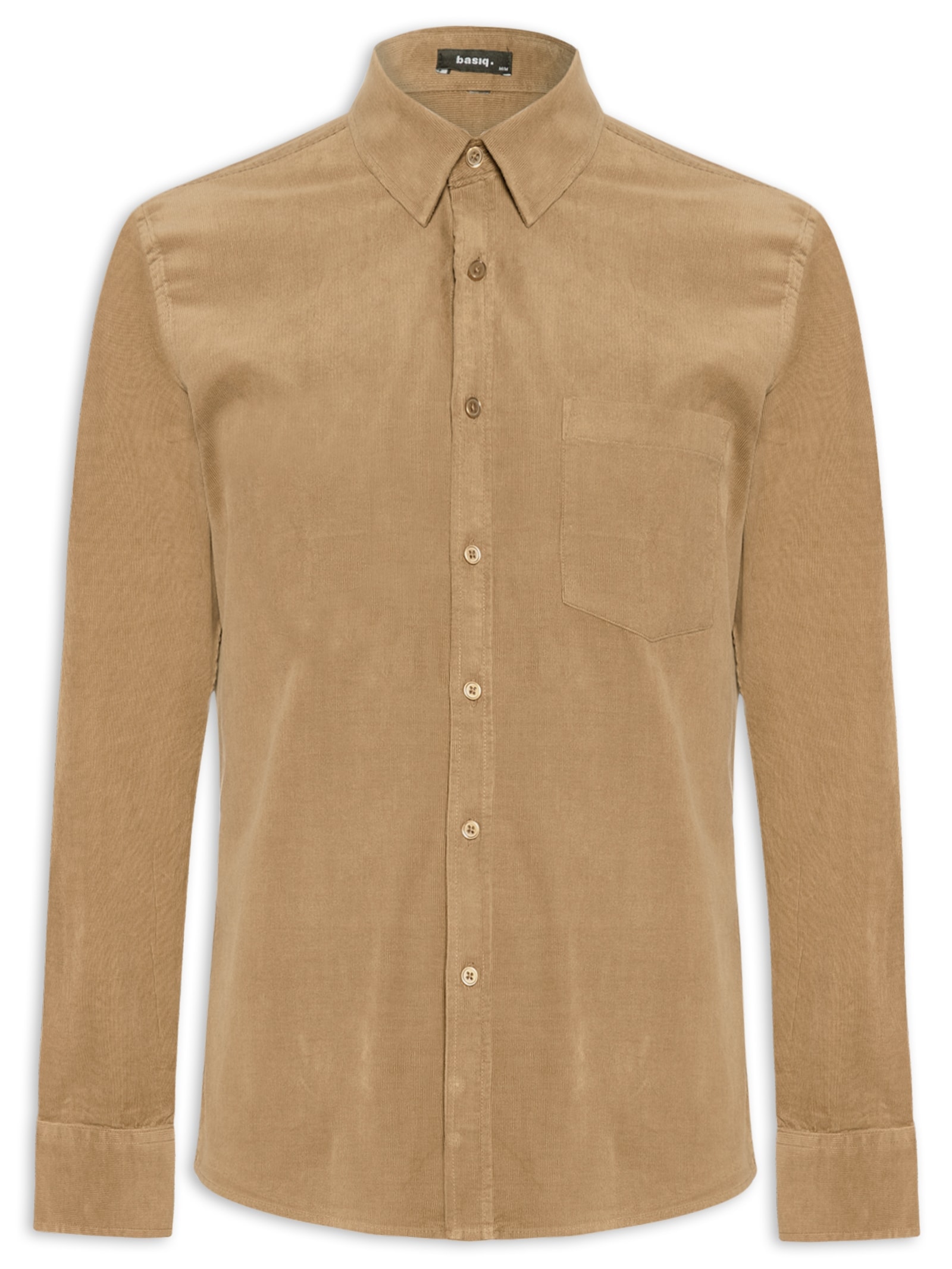 Camisa Masculina Veludo Manga Longa Marrom Basiq Men