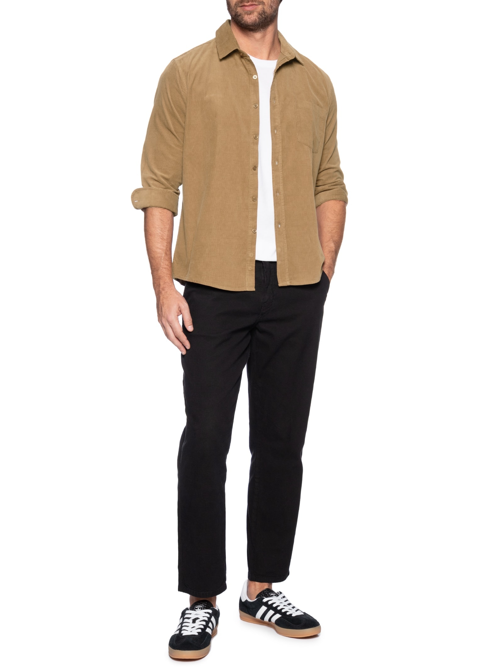 Camisa Masculina Veludo Manga Longa Marrom Basiq Men