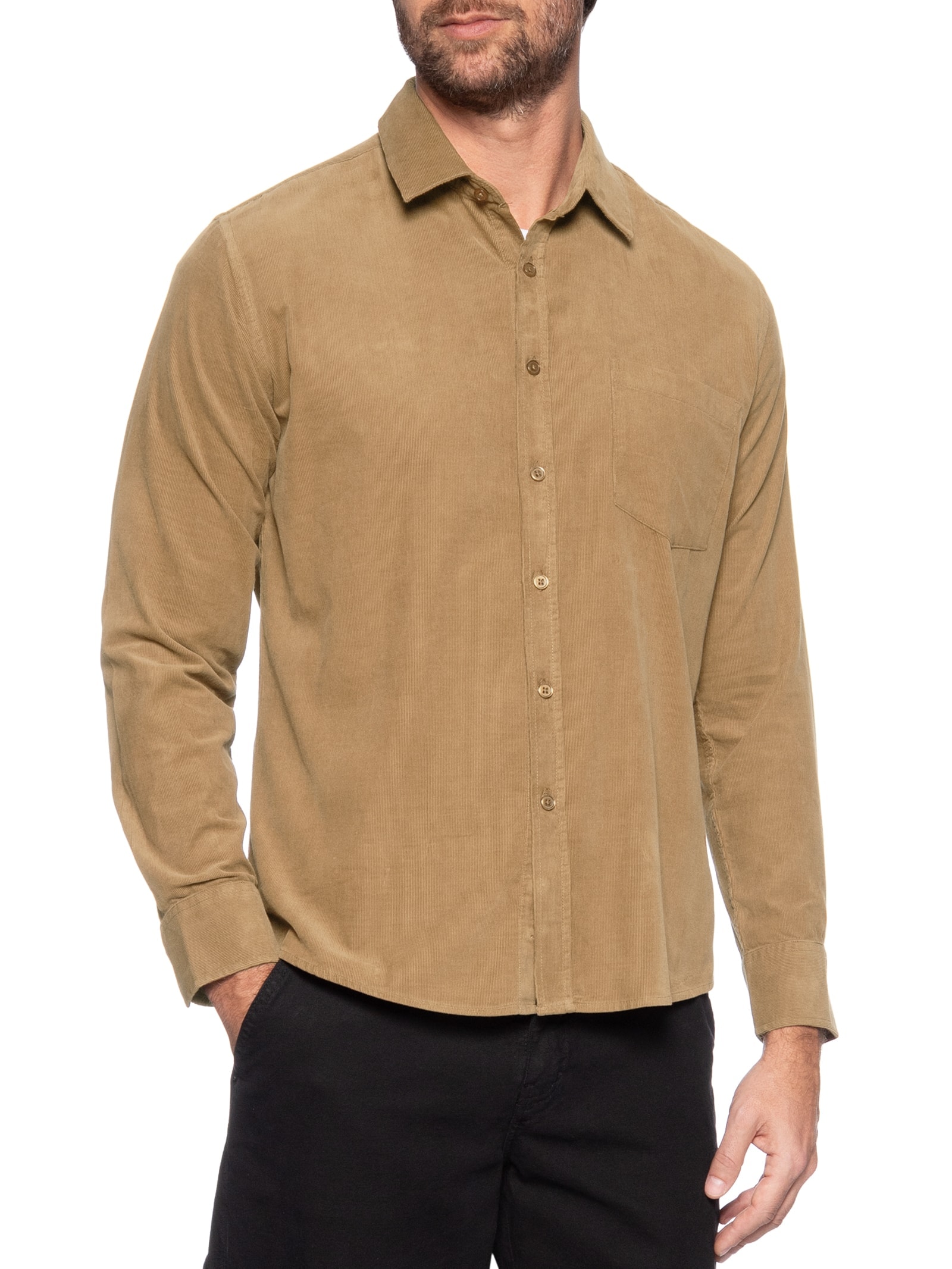 Camisa Masculina Veludo Manga Longa Marrom Basiq Men