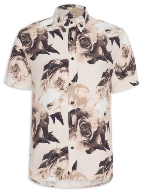 Camisa Masculina Vintage Rose - Bege
