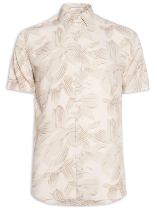 Camisa Masculina Viscose Estampa Folhagem – Bege