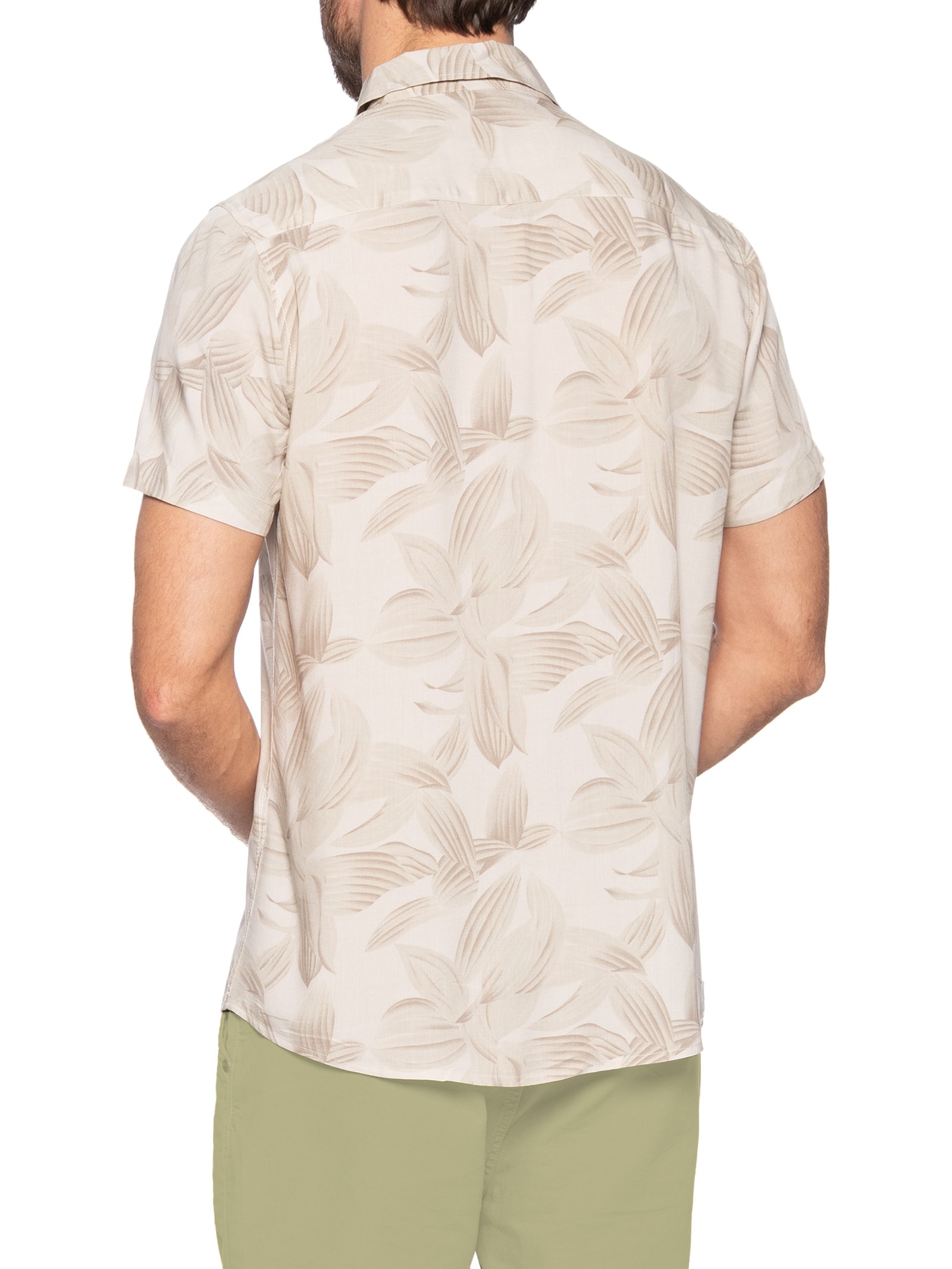 Camisa Masculina Viscose Estampa Folhagem Bege  Basiq Men