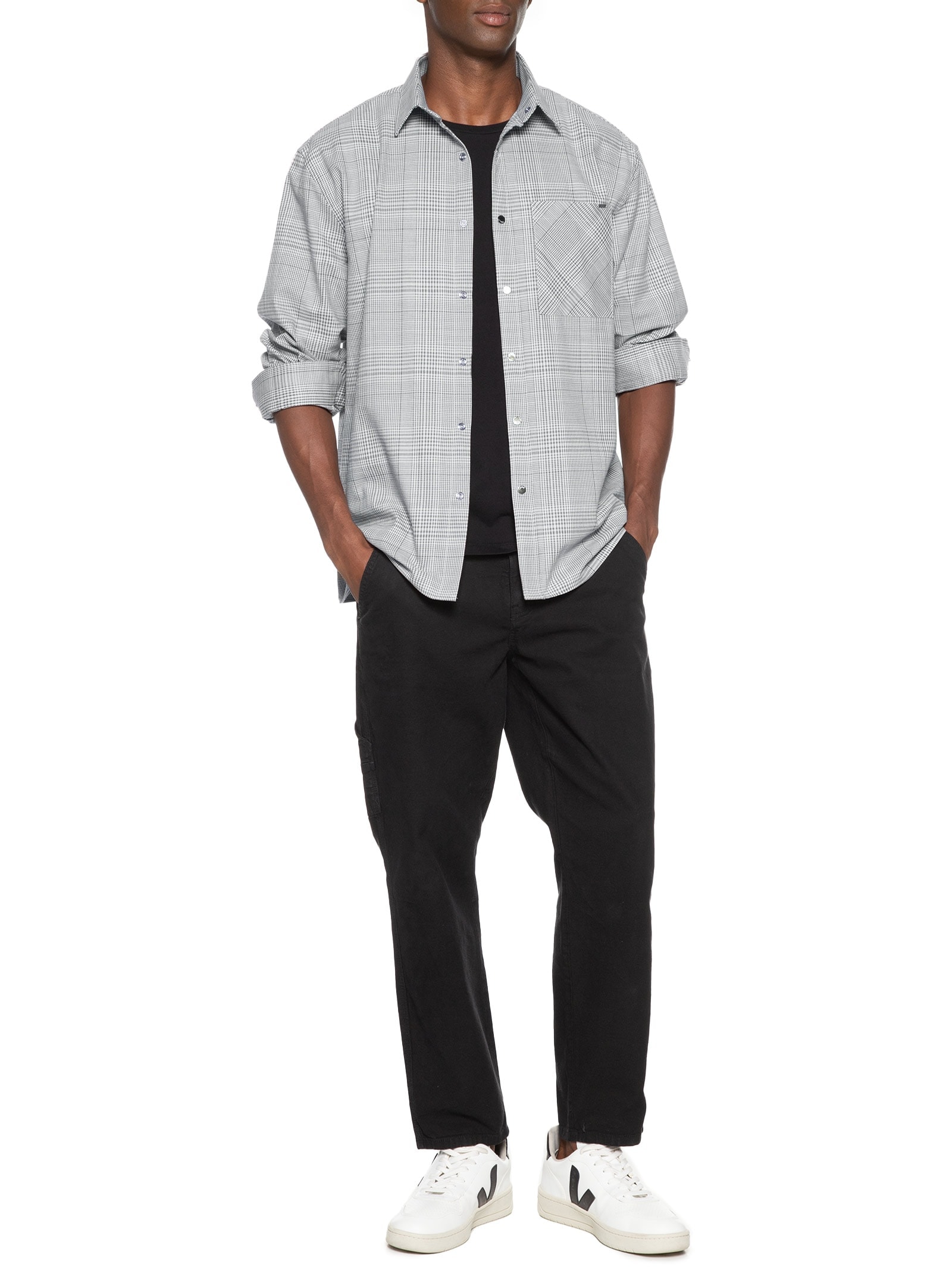 Camisa Masculina Xadrez Chelsea Cinza Forum