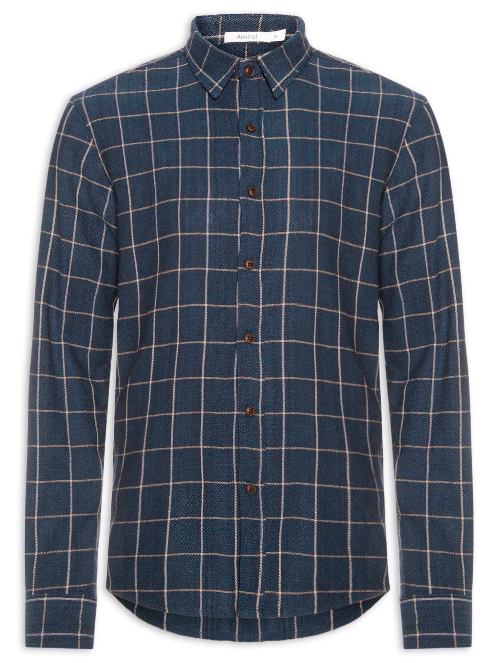 Camisa Masculina Xadrez Colorado Azul Austral