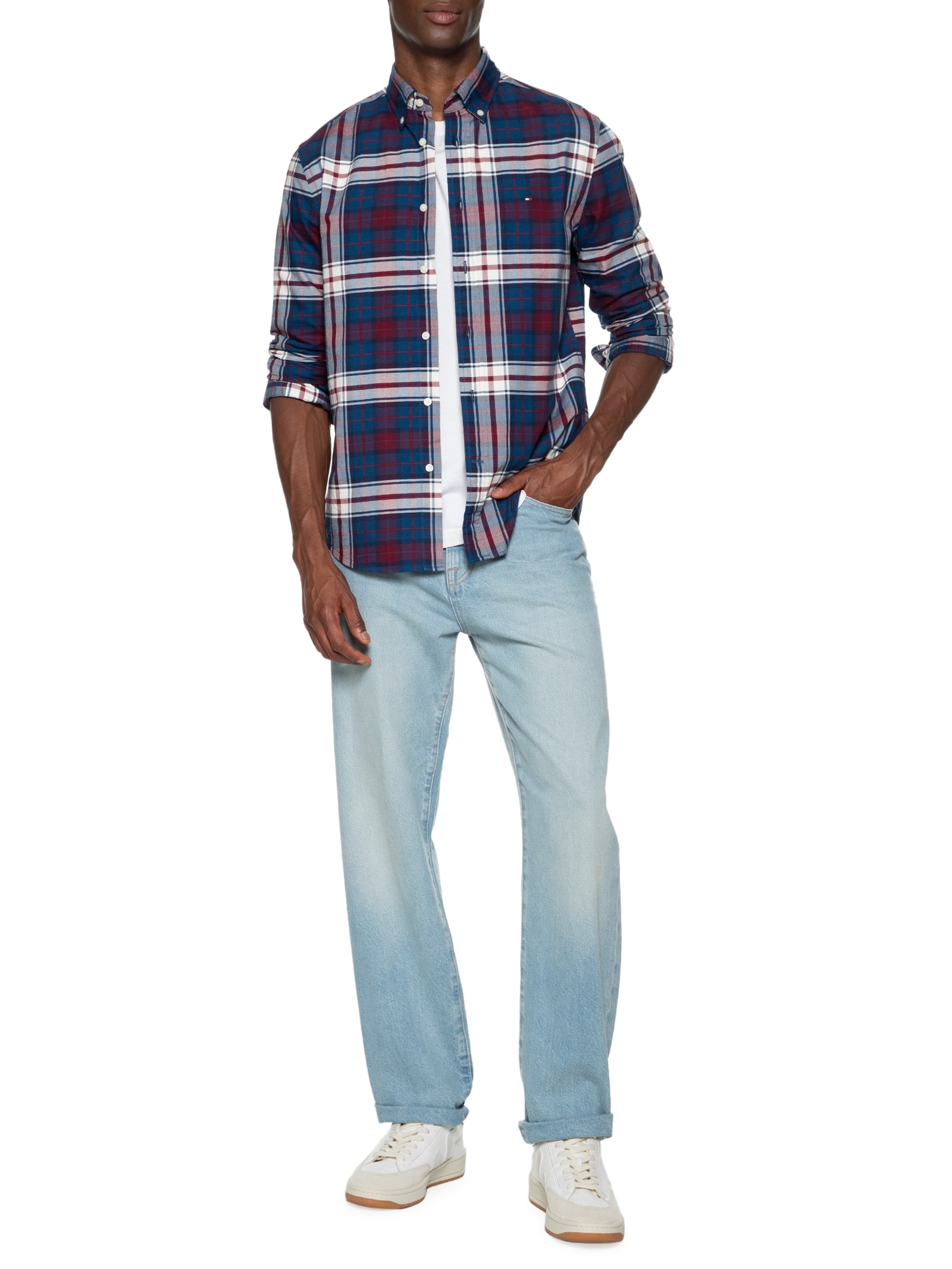 Camisa Masculina Xadrez Oxford Tartan Rf Shirt  Azul Tommy Hilfiger