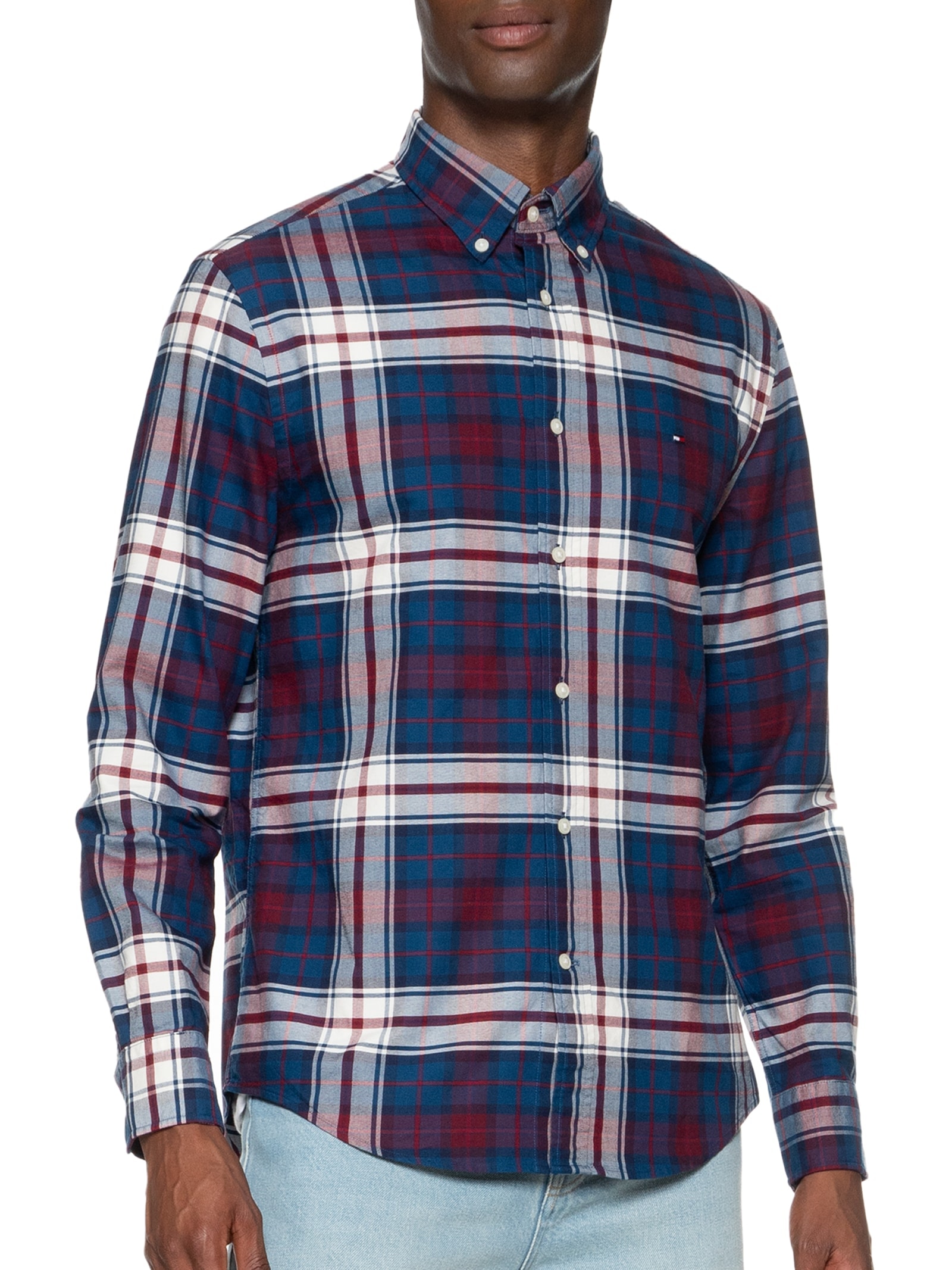 Camisa Masculina Xadrez Oxford Tartan Rf Shirt  Azul Tommy Hilfiger