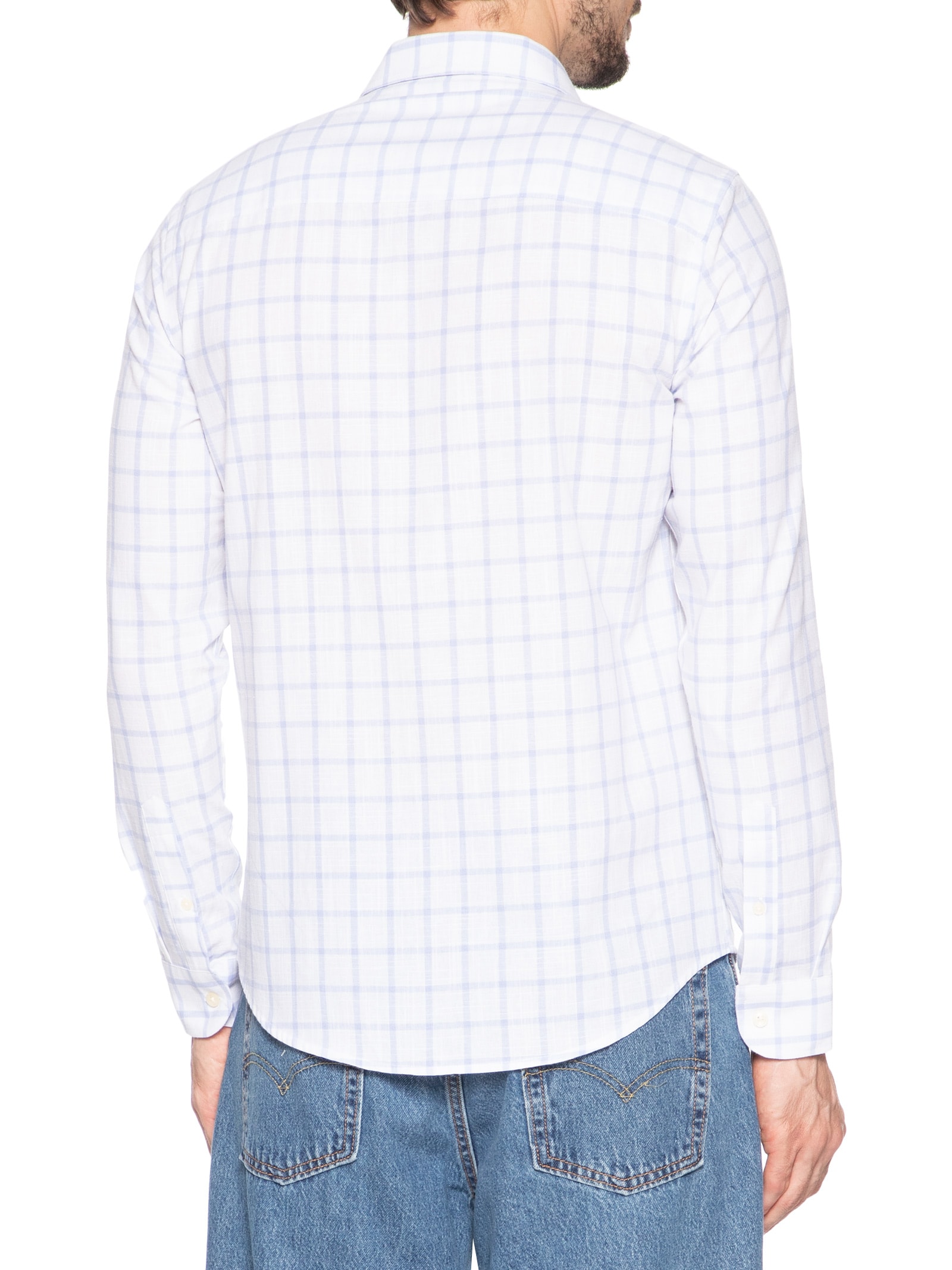 Camisa Masculina Xadrez Quadros Slub Regular Fit Azul Sergio K