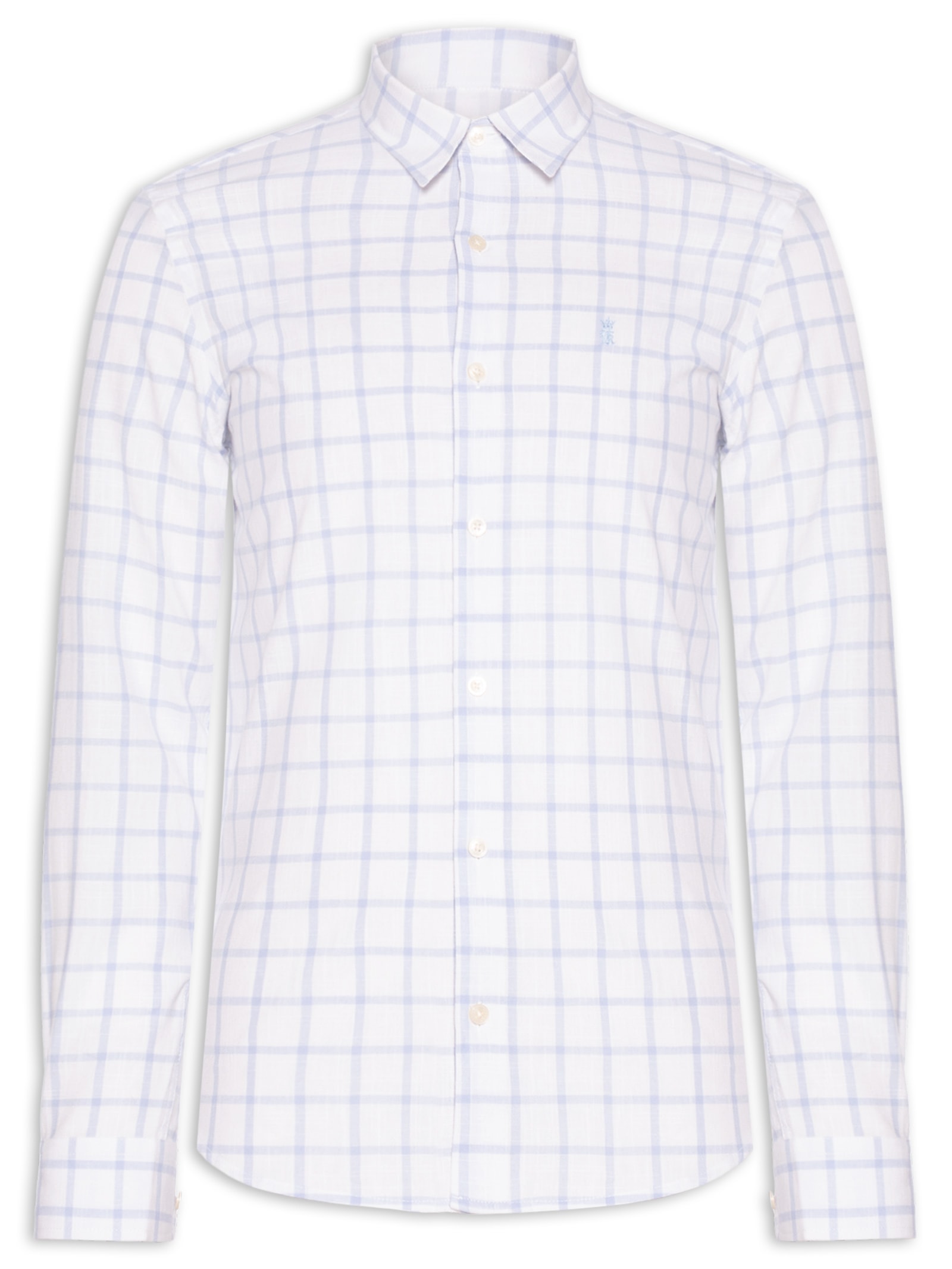 Camisa Masculina Xadrez Quadros Slub Regular Fit Azul Sergio K