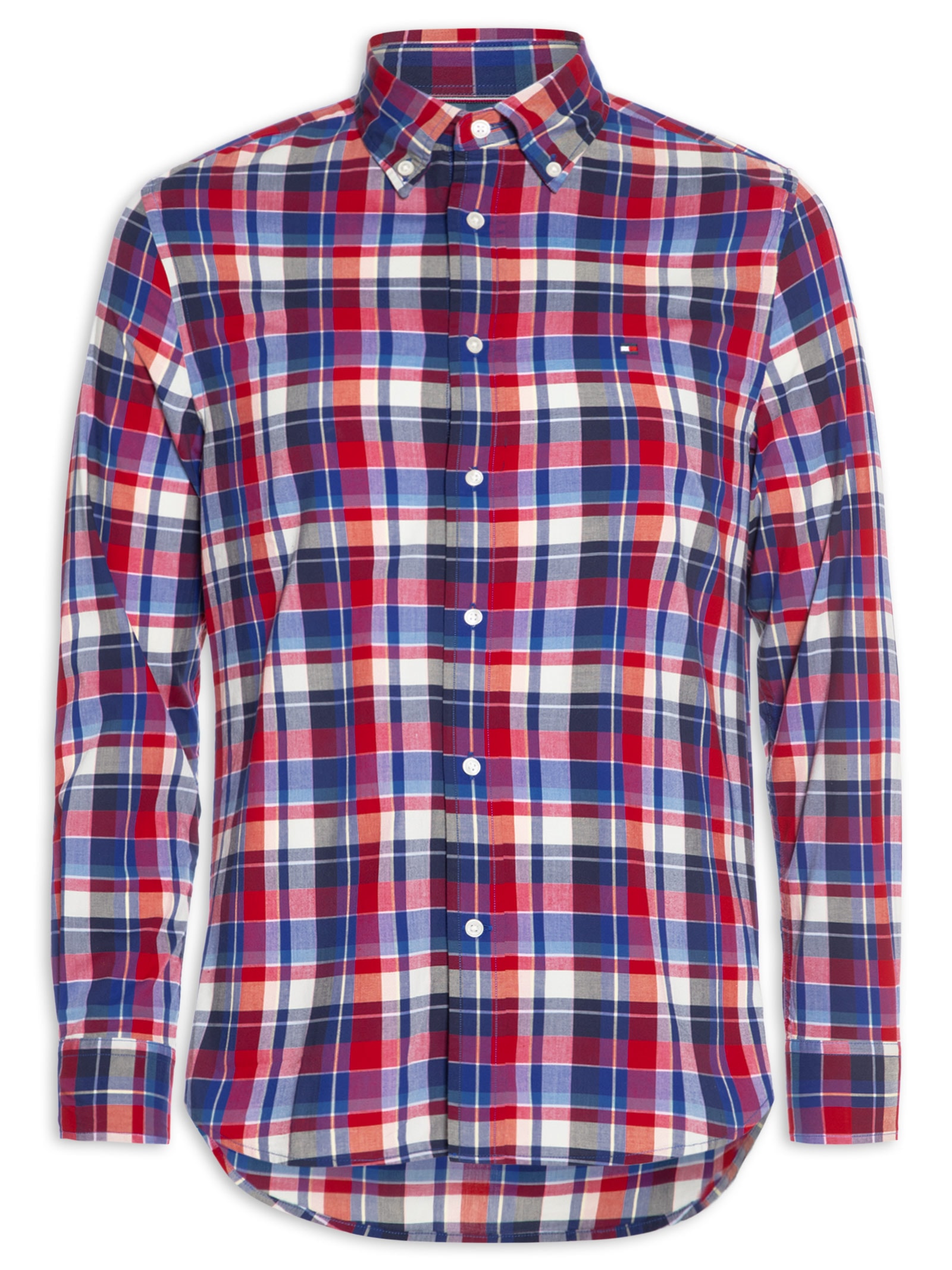 Camisa Masculina Xadrez Regular Fit Em Algodão Vermelho Tommy Hilfiger