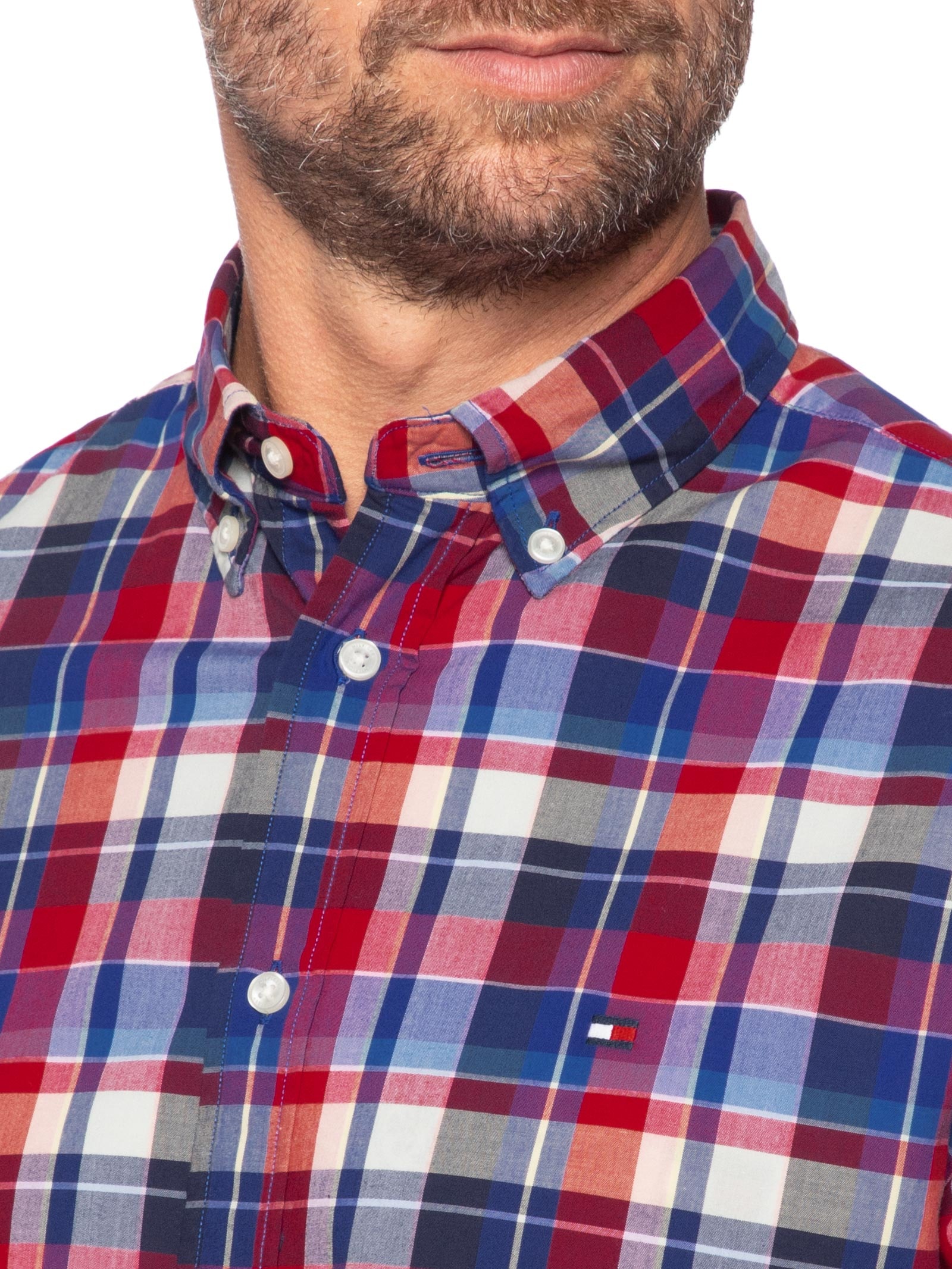 Camisa Masculina Xadrez Regular Fit Em Algodão Vermelho Tommy Hilfiger
