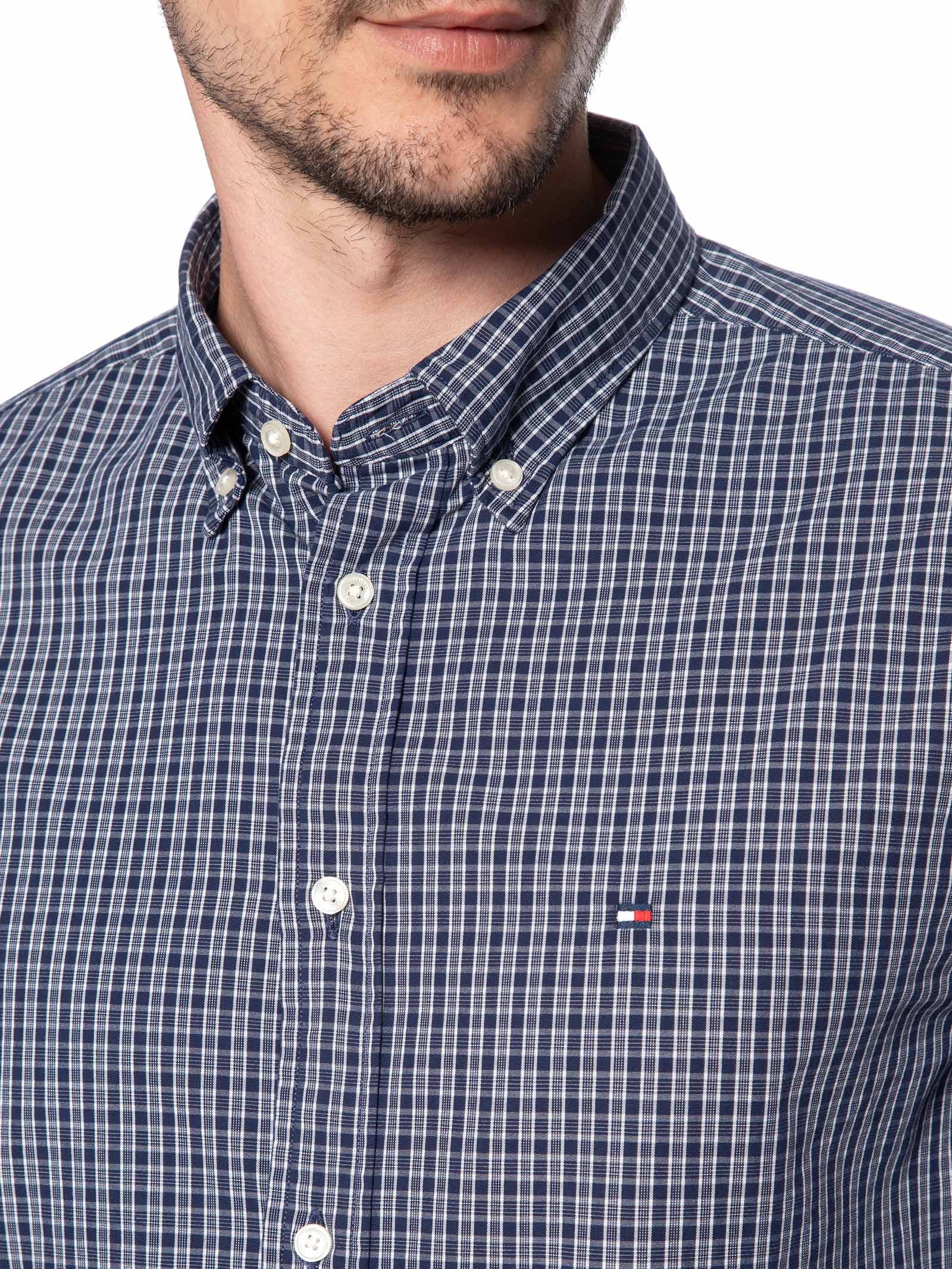 Camisa Masculina Xadrez Regular Fit Em Popeline Mini Tartan Azul Tommy Hilfiger