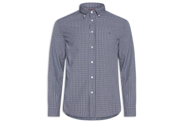 Camisa Masculina Xadrez Regular Fit Em Popeline Mini Tartan - Azul