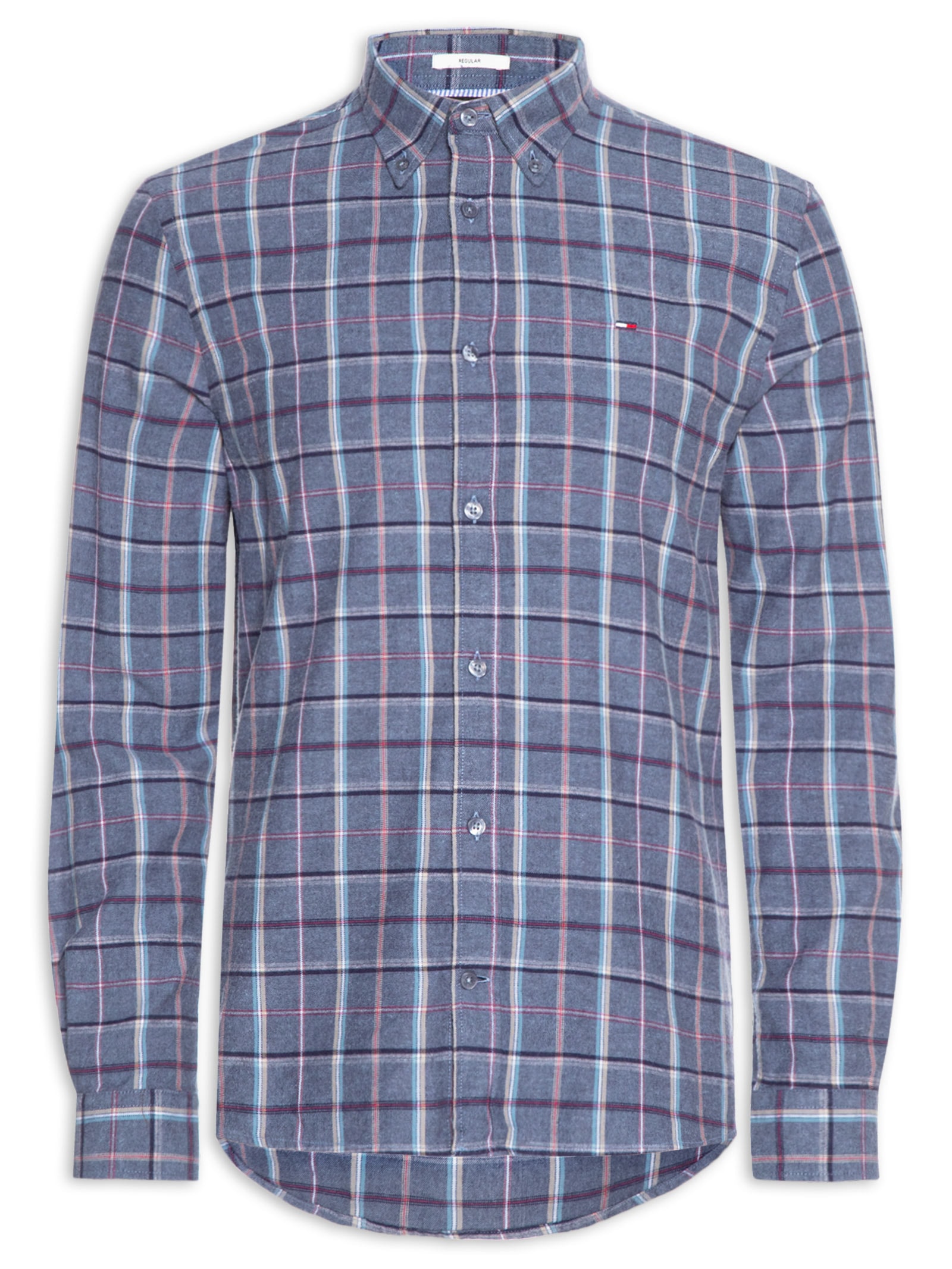 Camisa Masculina Xadrez Regular Fit Flanelado Azul Tommy Jeans