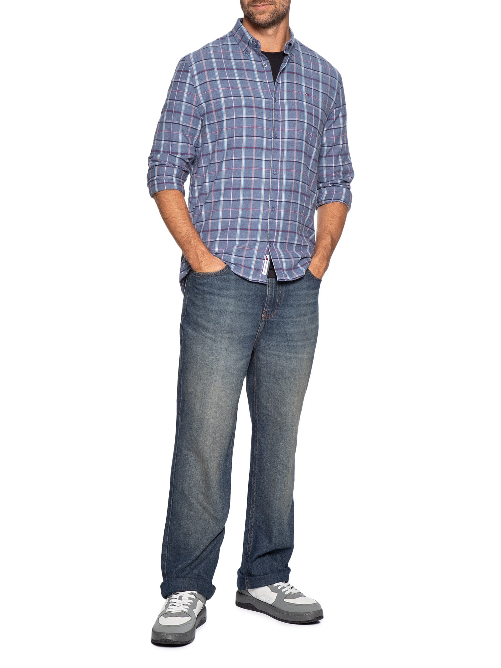 Camisa Masculina Xadrez Regular Fit Flanelado Azul Tommy Jeans