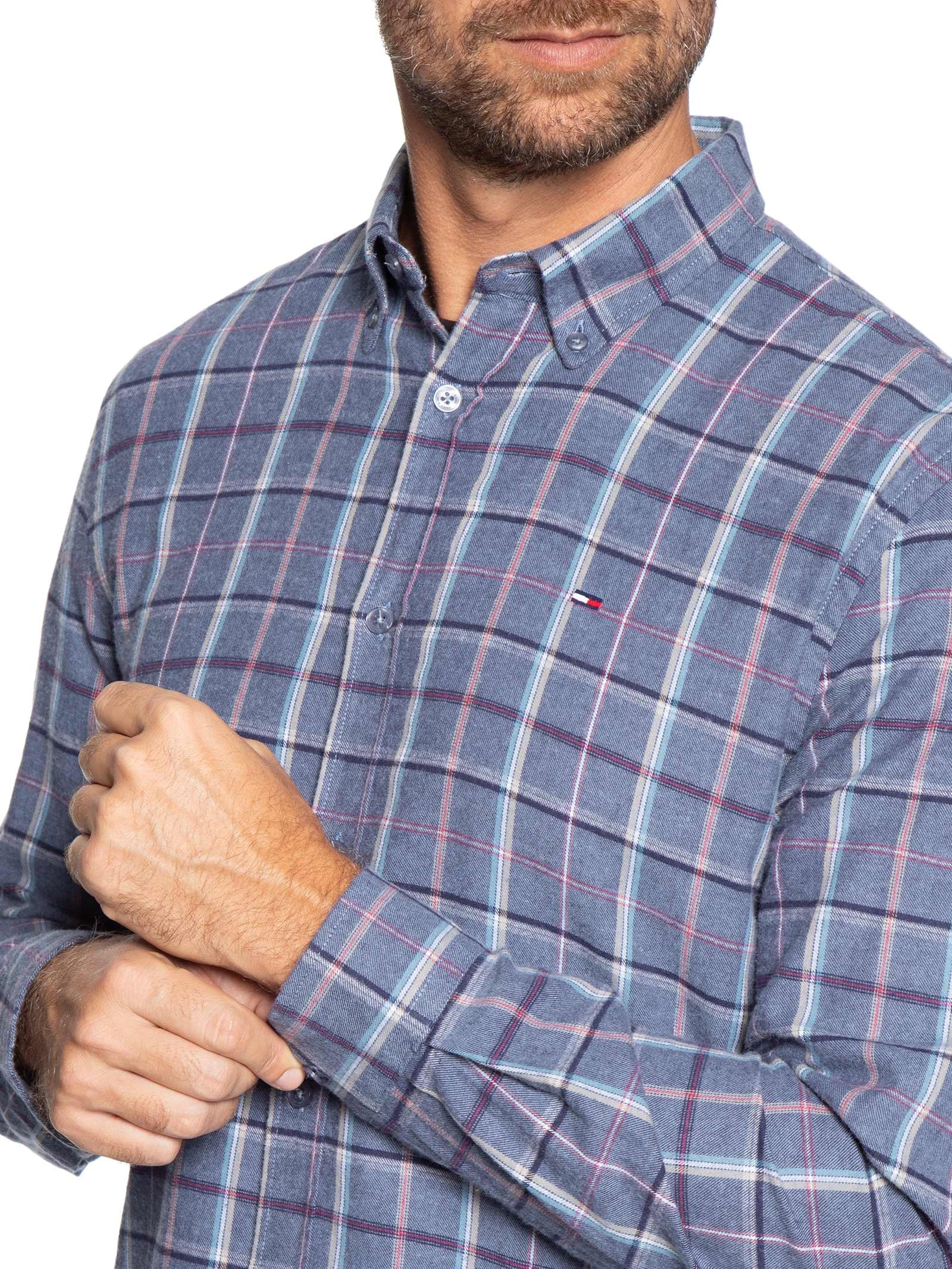 Camisa Masculina Xadrez Regular Fit Flanelado Azul Tommy Jeans