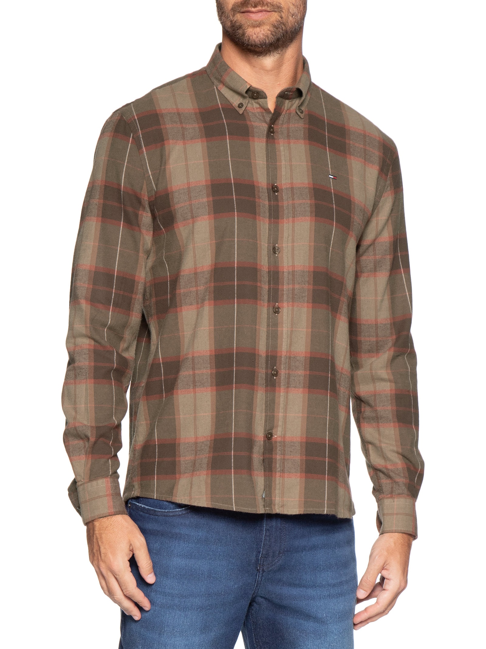 Camisa Masculina Xadrez Regular Fit Flanelado Marrom Tommy Jeans