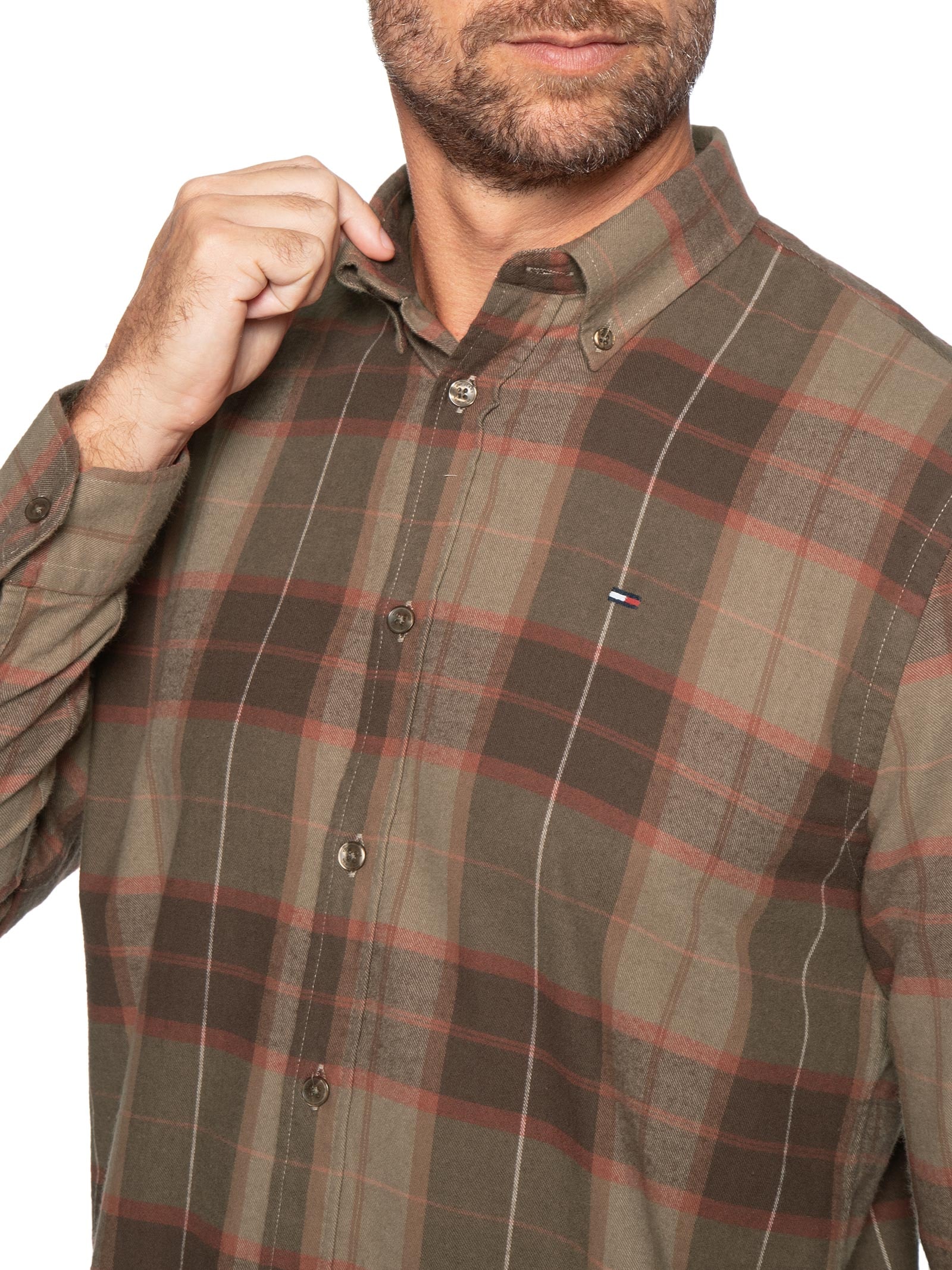 Camisa Masculina Xadrez Regular Fit Flanelado Marrom Tommy Jeans