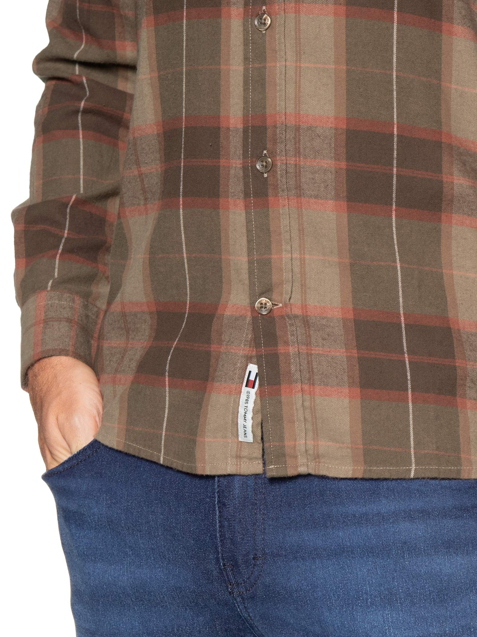 Camisa Masculina Xadrez Regular Fit Flanelado Marrom Tommy Jeans
