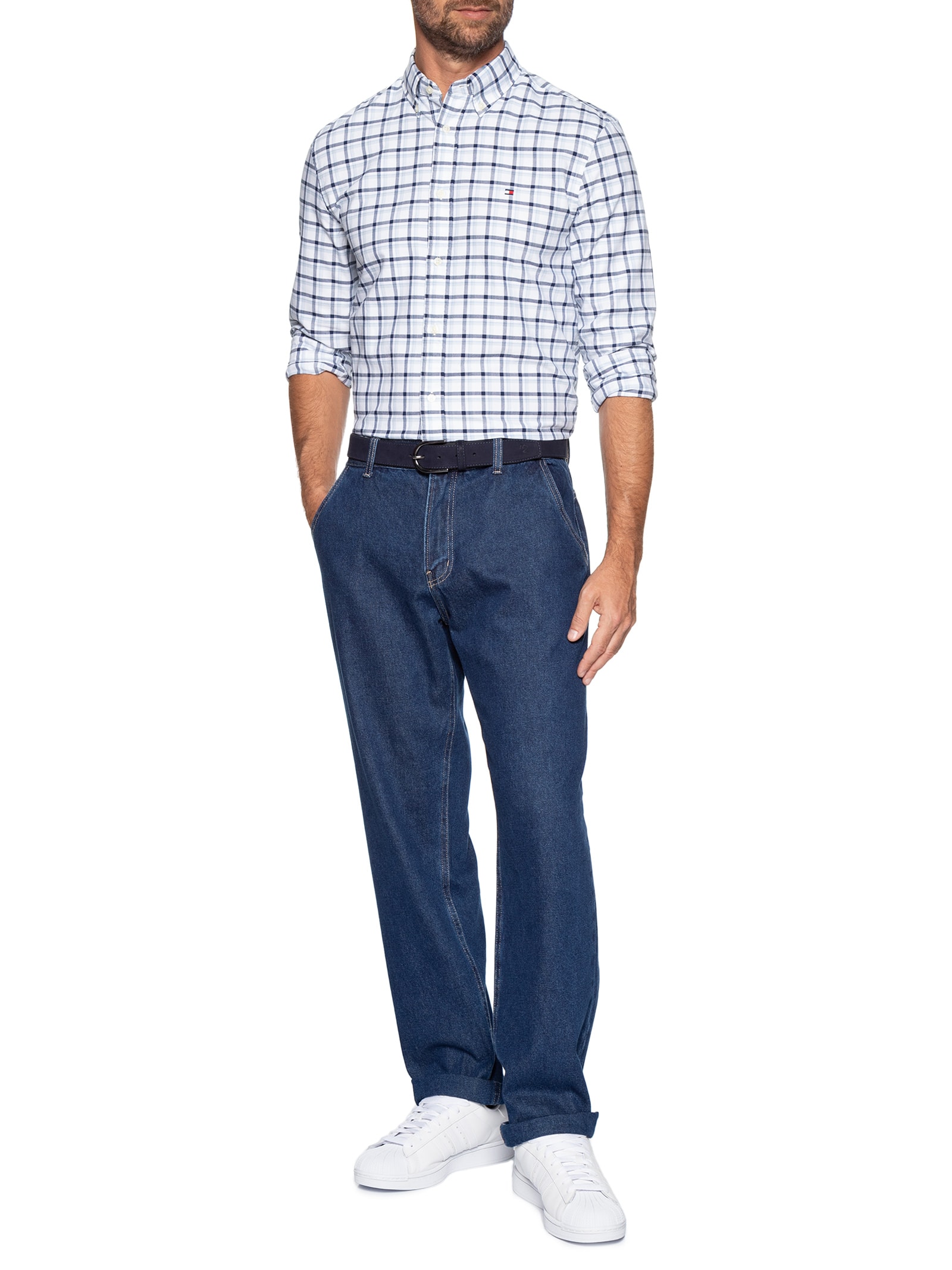 Camisa Masculina Xadrez Regular Fit Heritage Oxford Azul Tommy Hilfiger