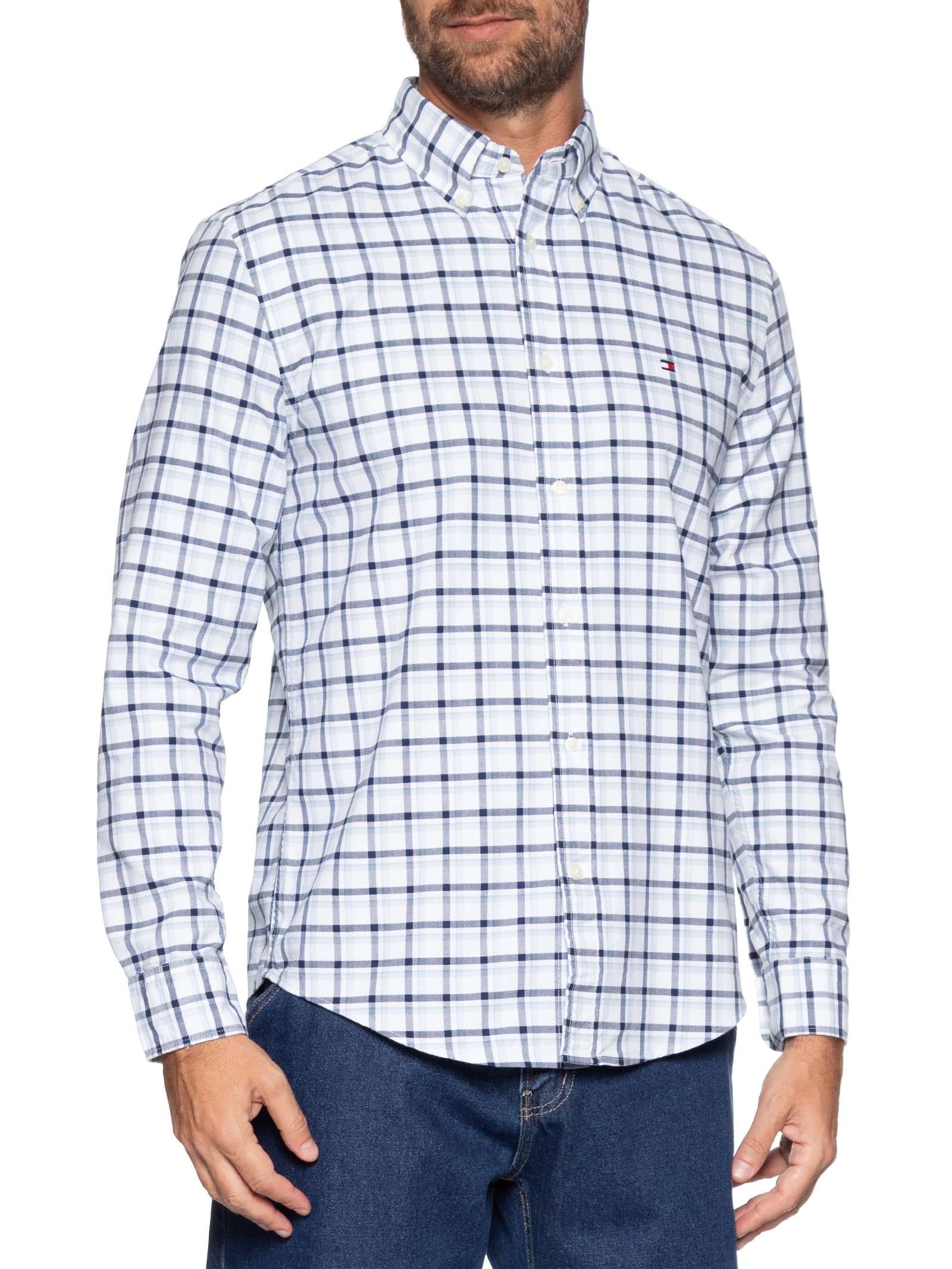 Camisa Masculina Xadrez Regular Fit Heritage Oxford Azul Tommy Hilfiger