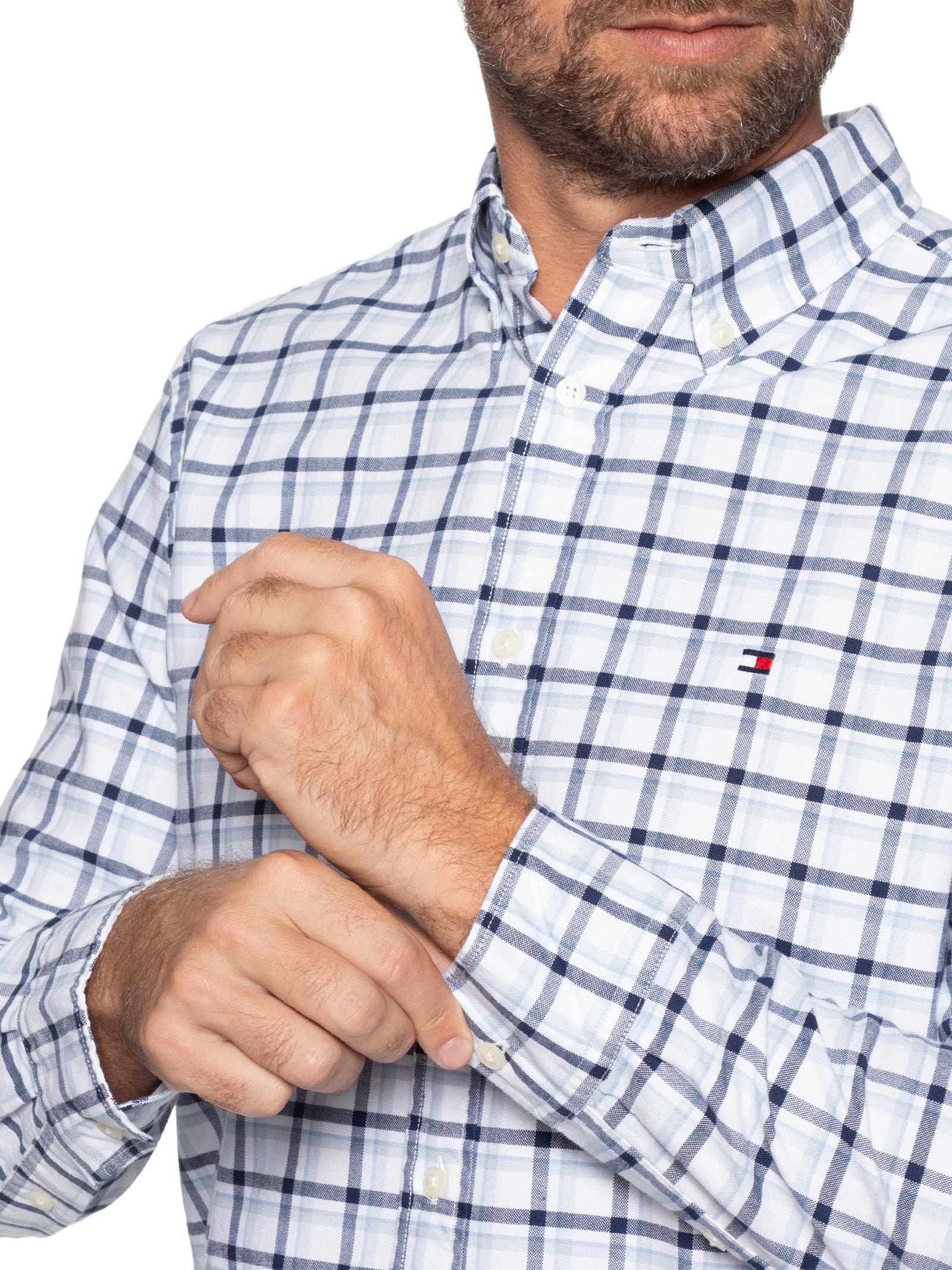 Camisa Masculina Xadrez Regular Fit Heritage Oxford Azul Tommy Hilfiger