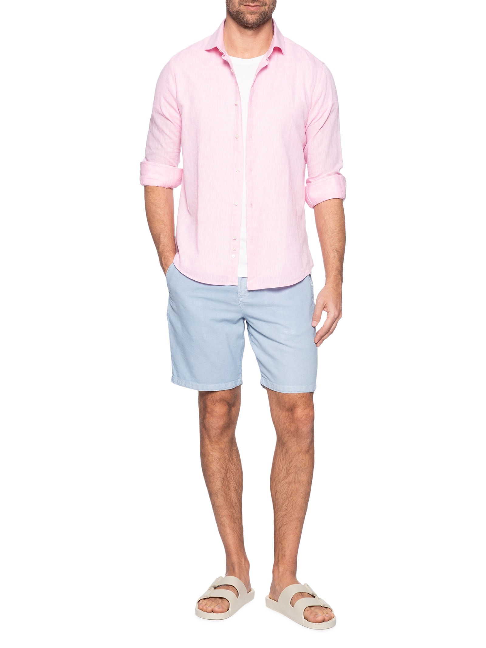 Camisa MasculinaSocial  Blend Linho Rosa '2 Essential