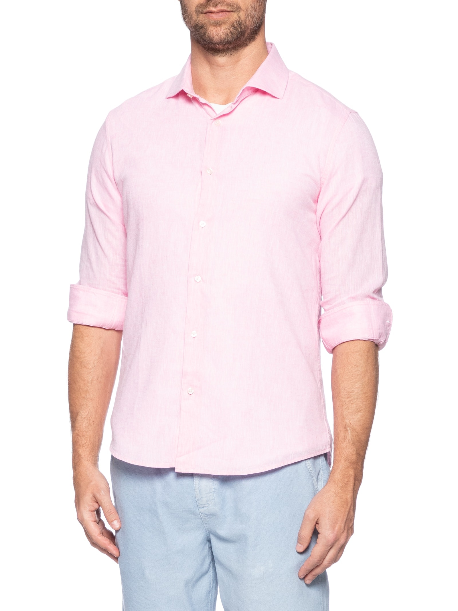 Camisa MasculinaSocial  Blend Linho Rosa '2 Essential