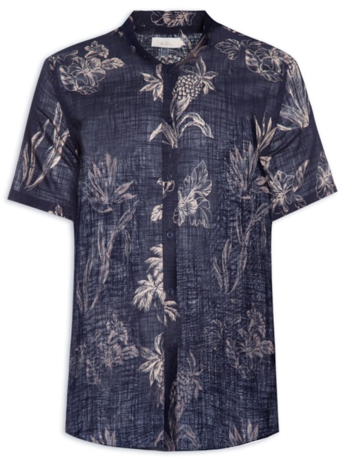 Camisa Masulina Manga Curta Iwataki Marinho - Azul