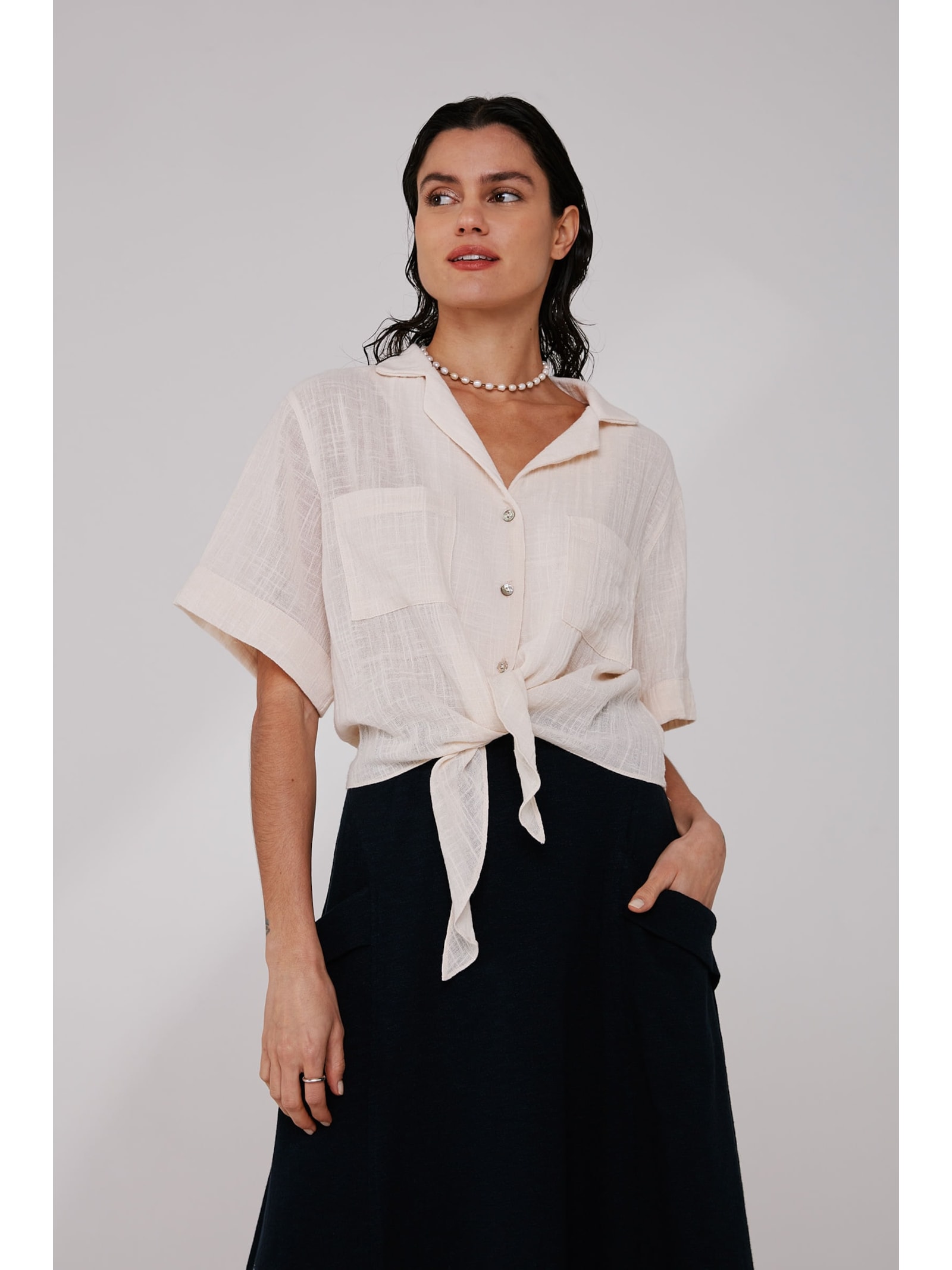 Camisa Nó Areia Algodão Sara Yogini