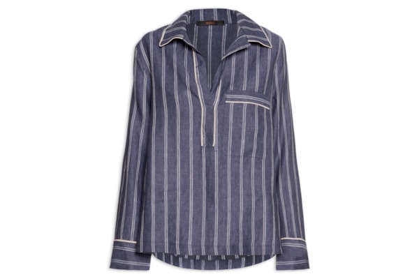 Camisa Polo Feminina Listras - Azul