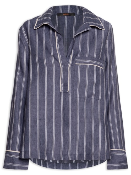 Camisa Polo Feminina Listras - Azul